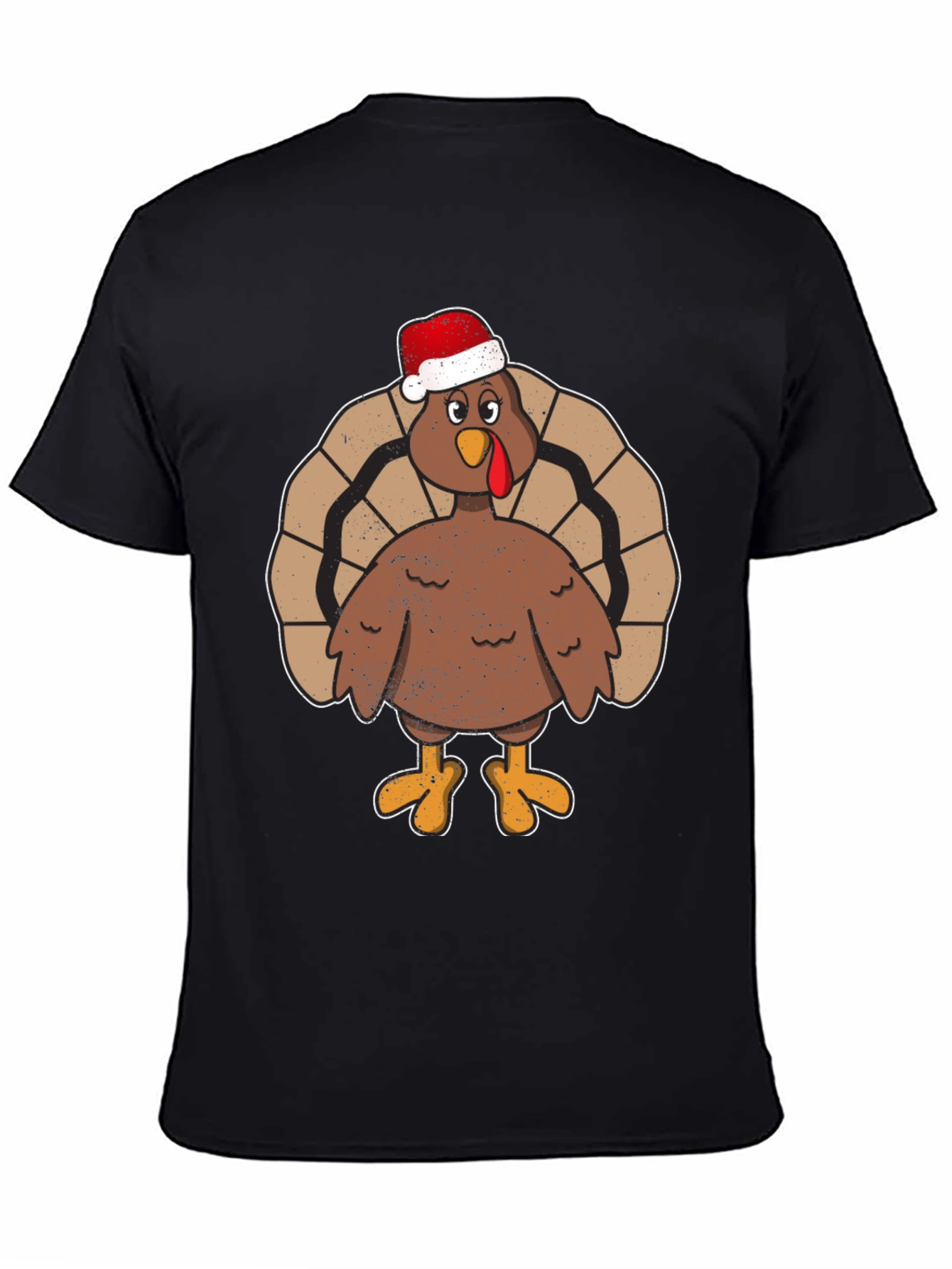 Black Festive Turkey Tee - Santa Hat Holiday Apparel view 4