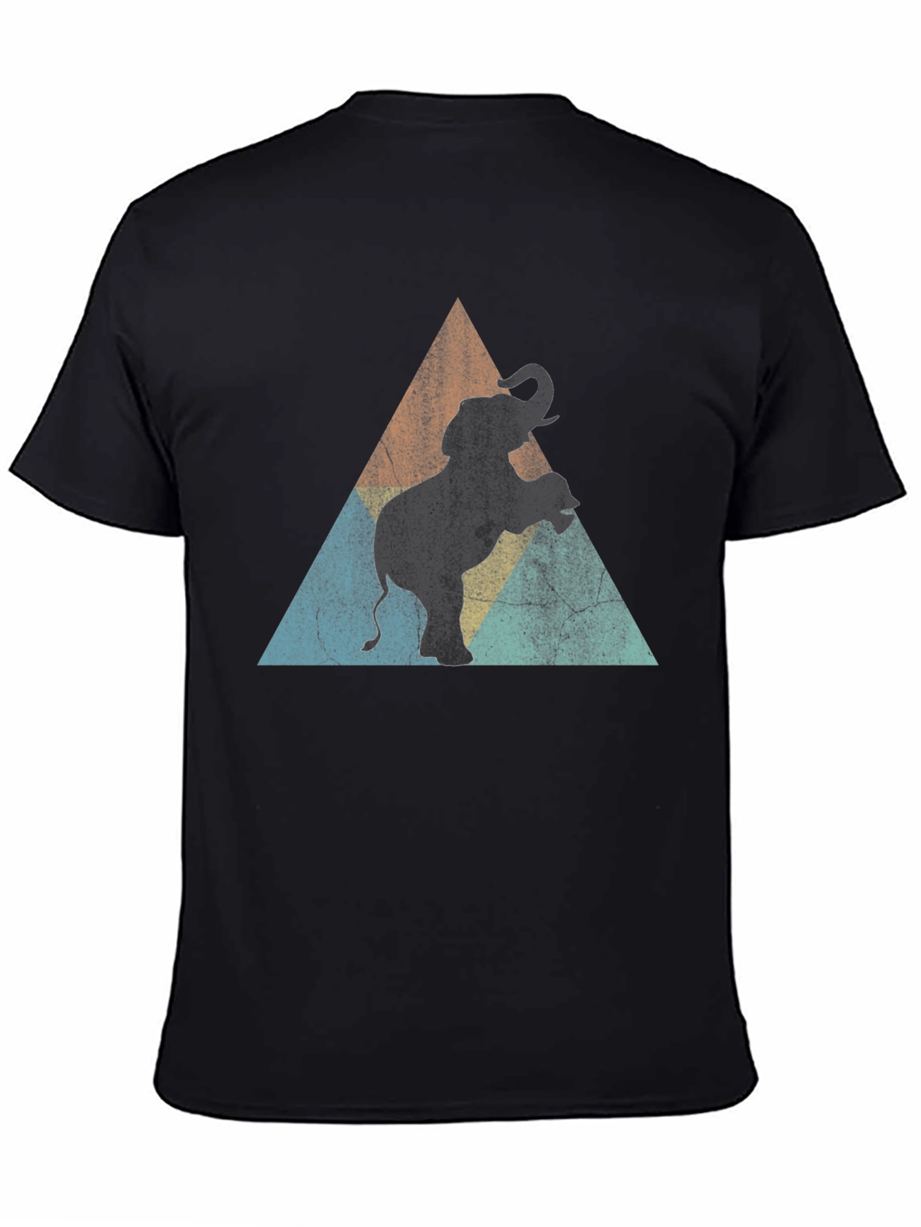 Black Elephant Retro Triangle Men's Black T-Shirt view 4