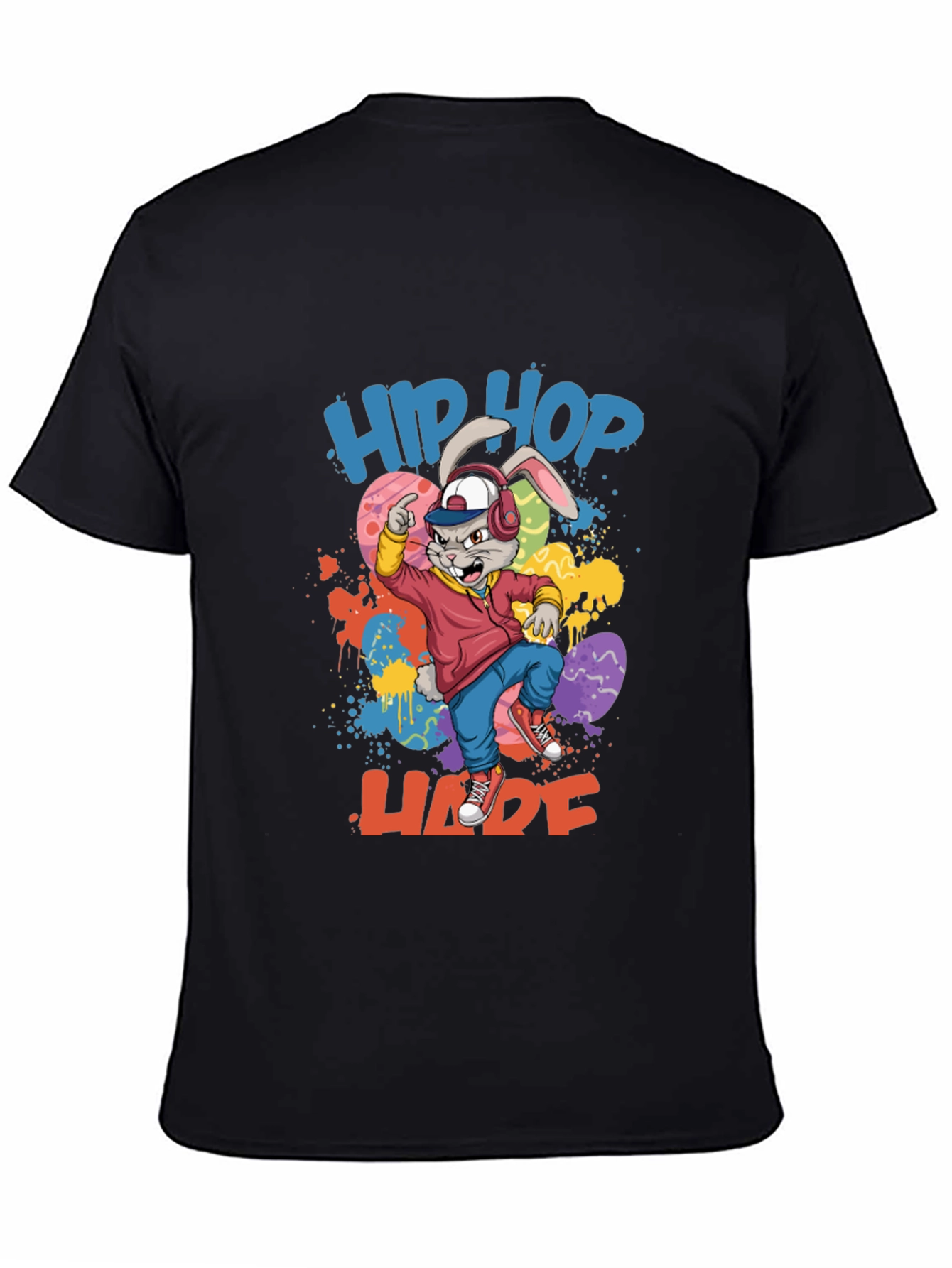 Black Hip Hop Hare Graphic Tee - Cool Bunny T-Shirt view 4