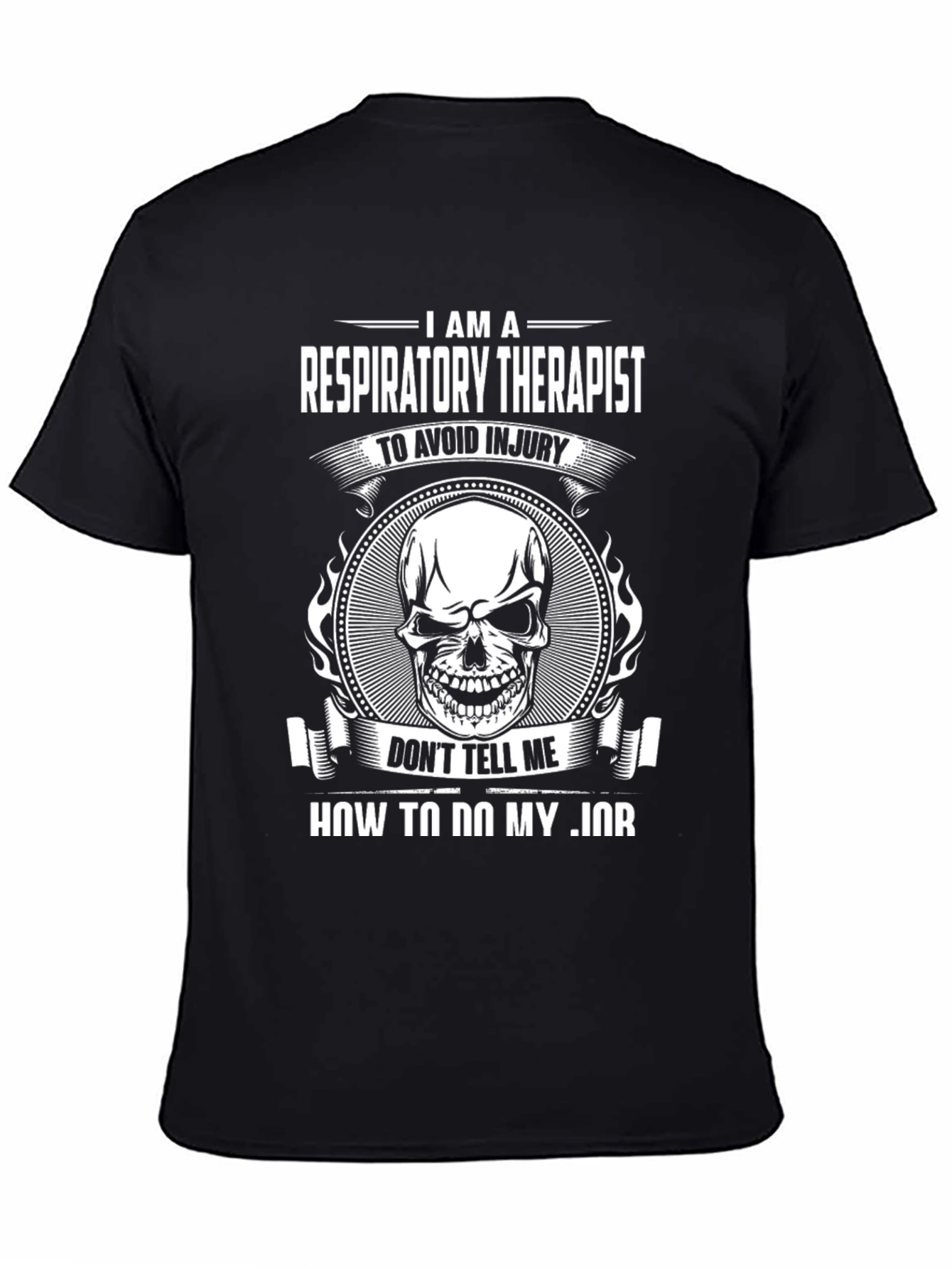 Black Respiratory Therapist Skull Graphic T-Shirt view 4