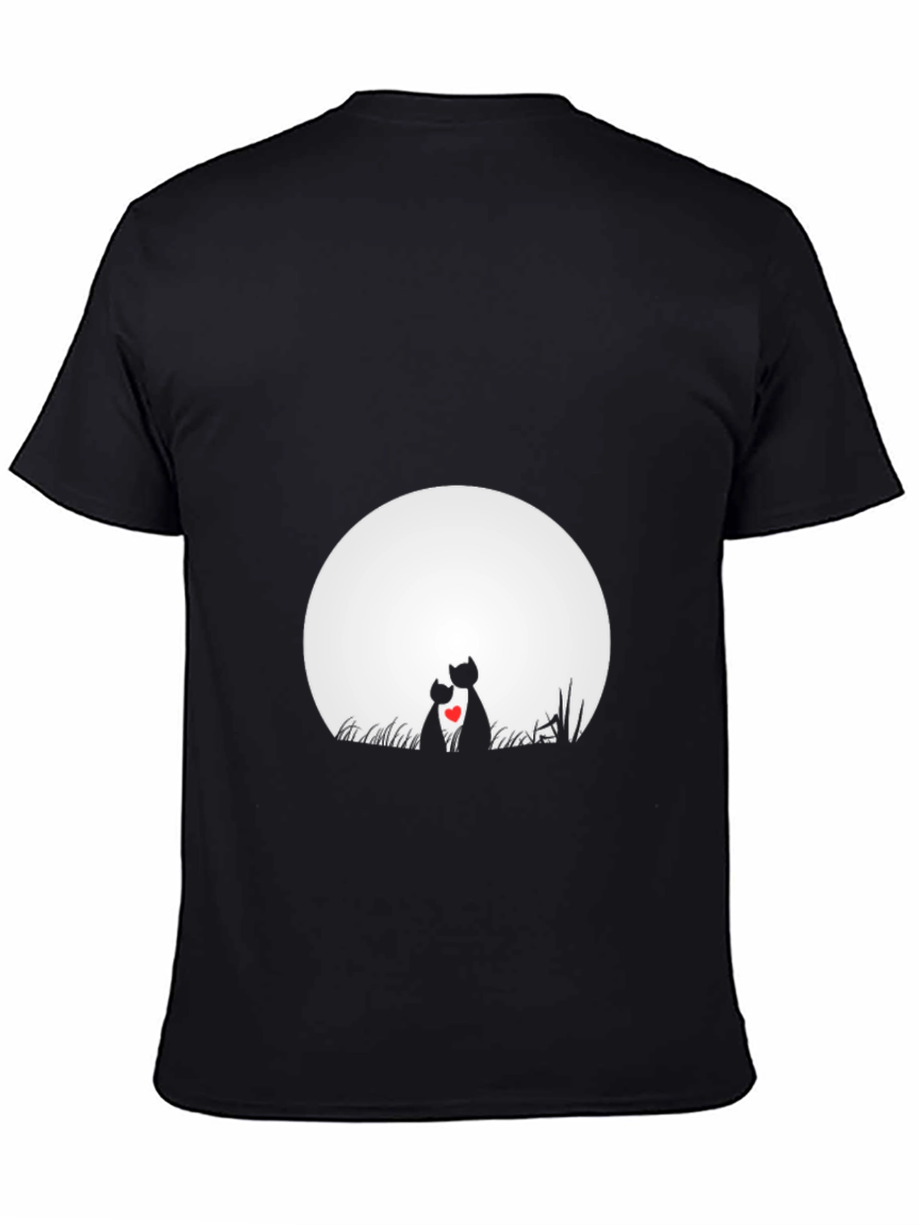 Black Love Cats T-Shirt - Romantic Moon Graphic Tee view 4