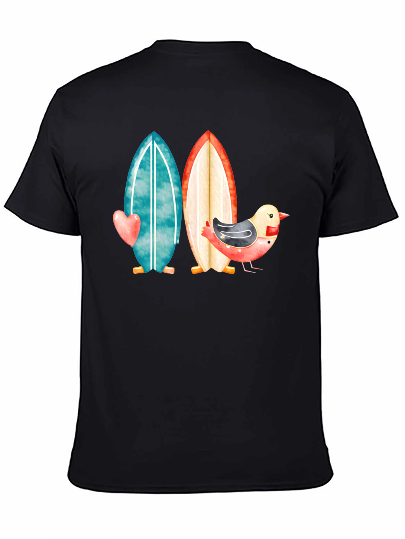 Black Surfboards & Bird T-Shirt - Coastal Style view 4