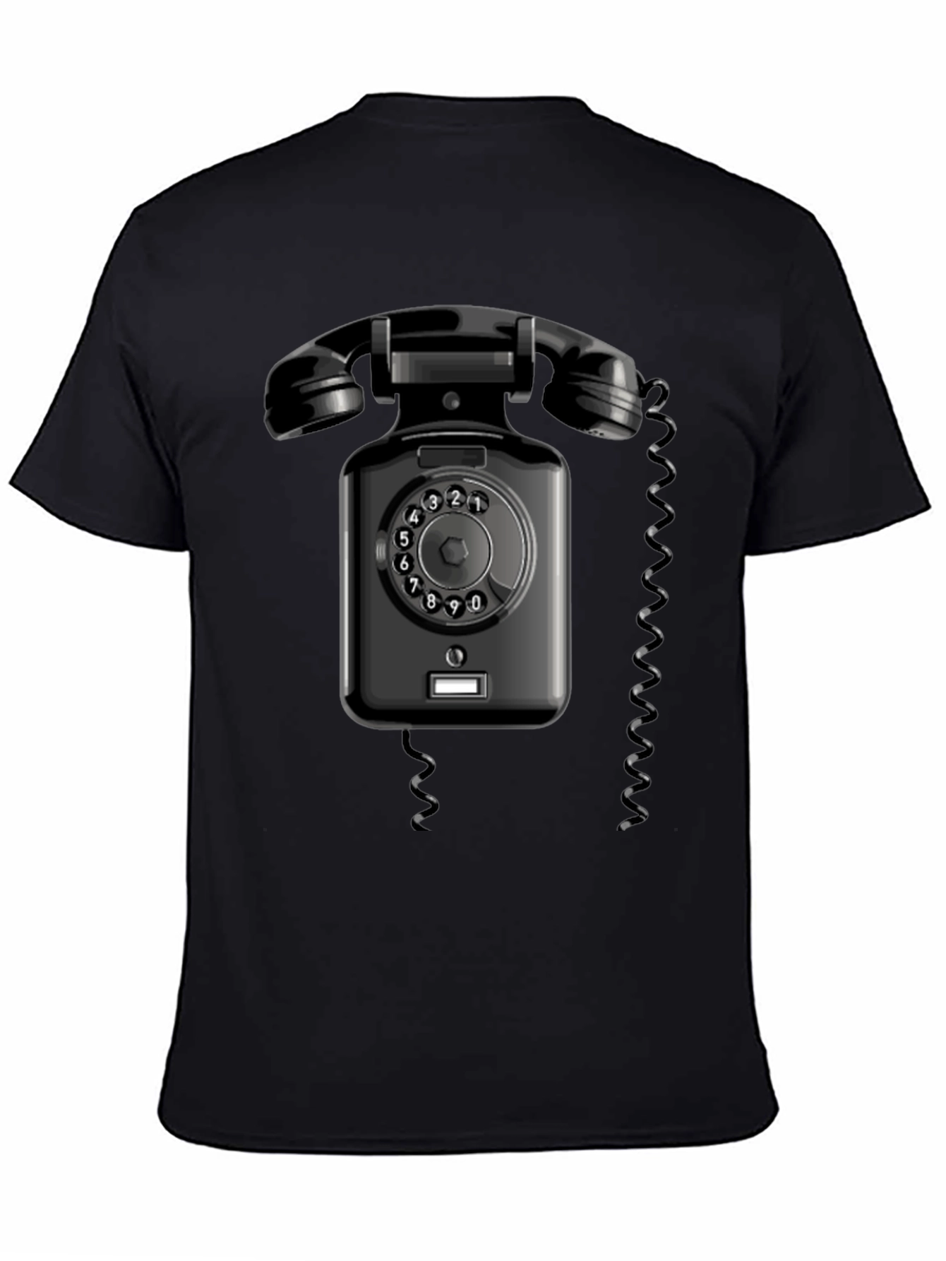 Black Vintage Rotary Phone Graphic T-Shirt - Retro Style view 4