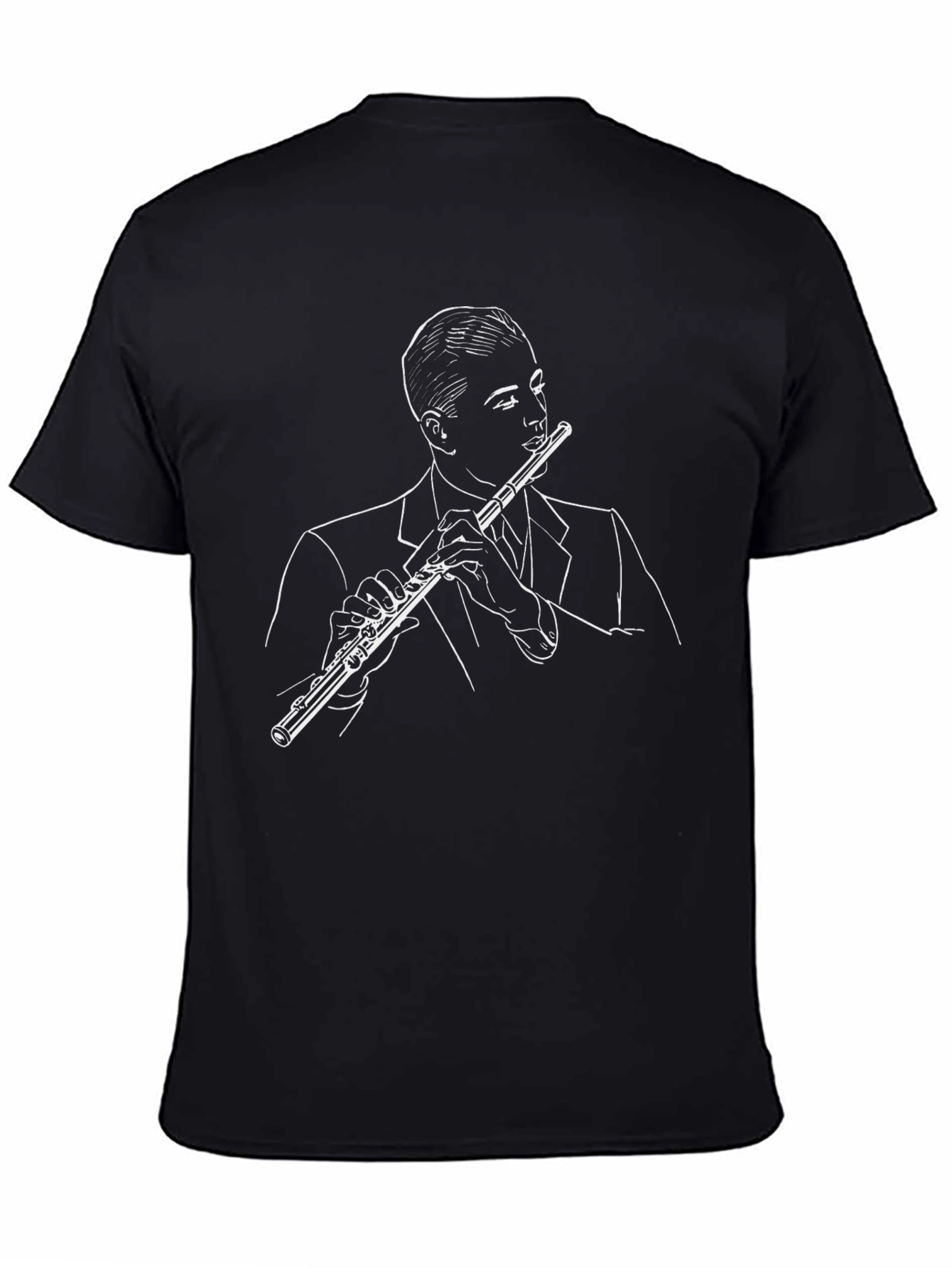 Black Flute Player Graphic Tee - Stylish Musician T-Shirt view 4