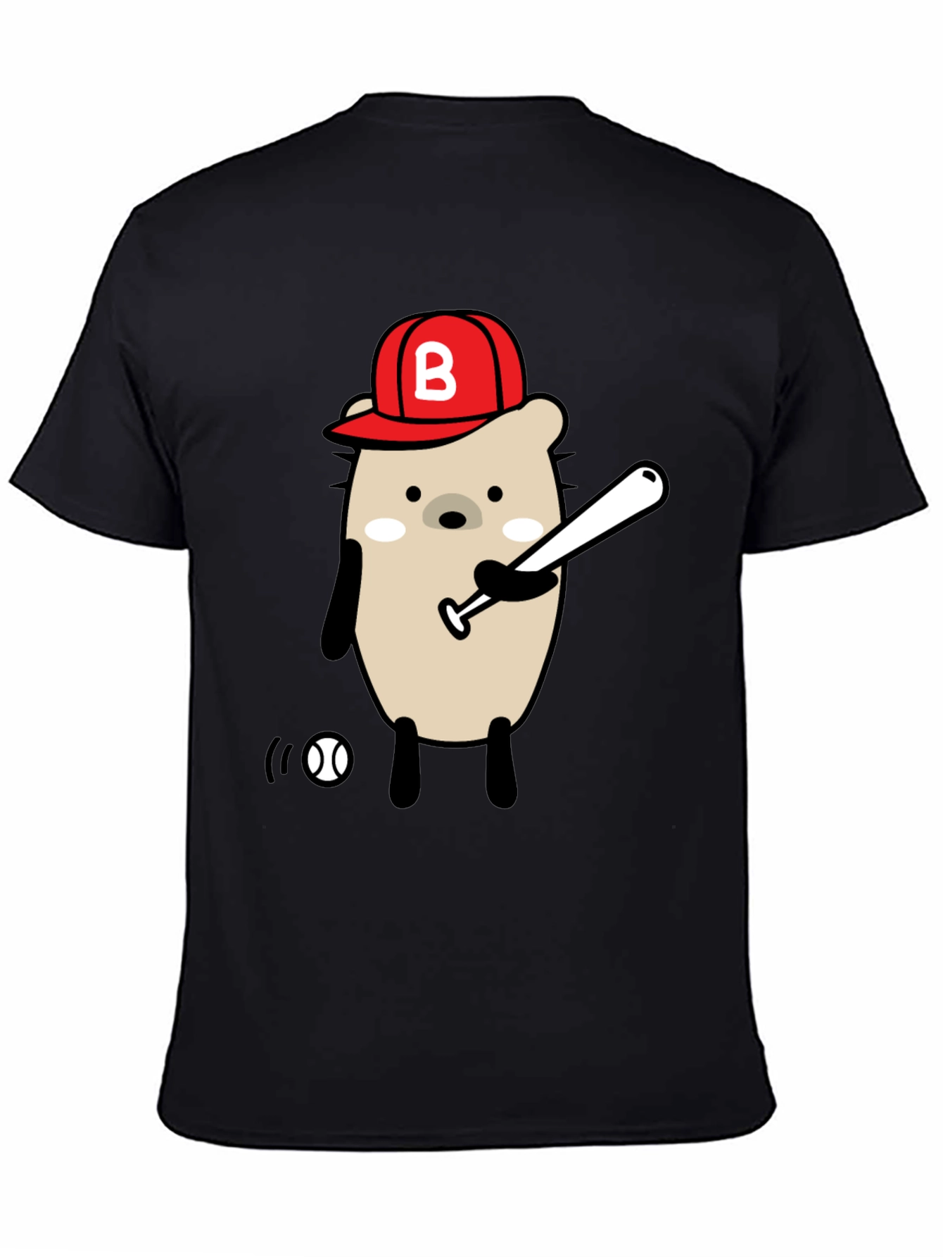 Black Baseball Bear Black T-Shirt view 4
