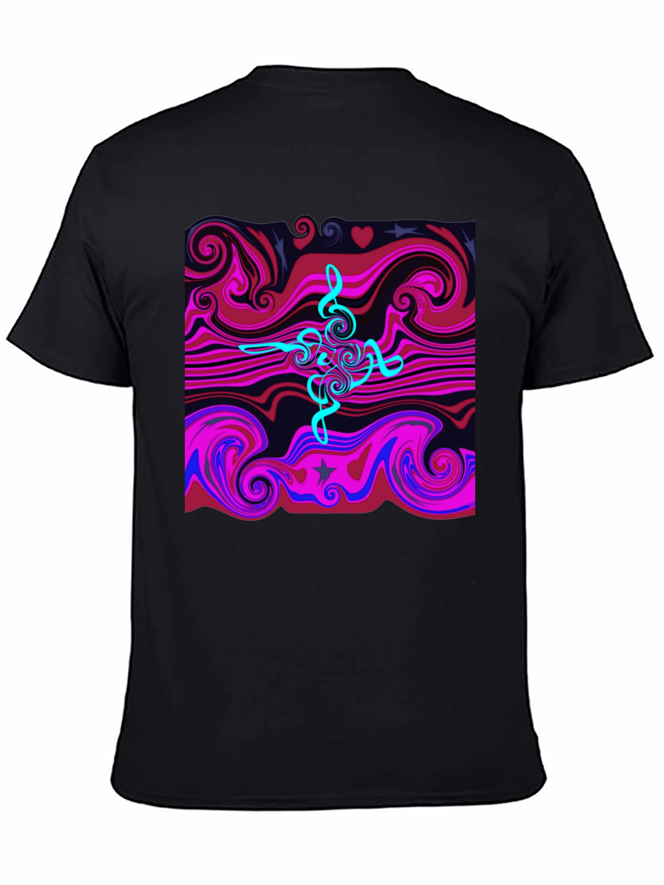 Black Abstract Swirl Tee - Cool Graphic Print Black T-Shirt view 4