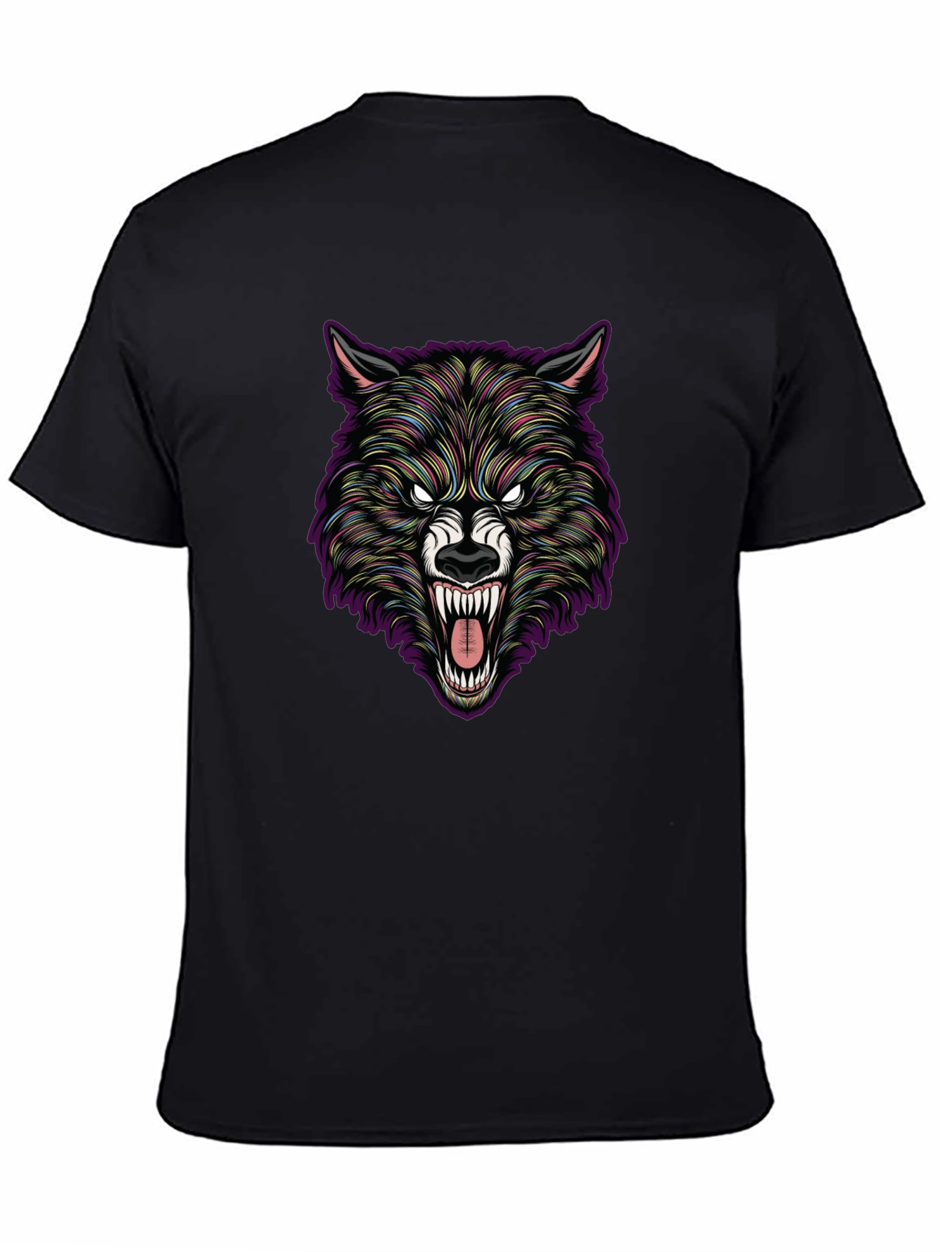 Black Wolf Graphic Print Crew Neck T-Shirt view 4