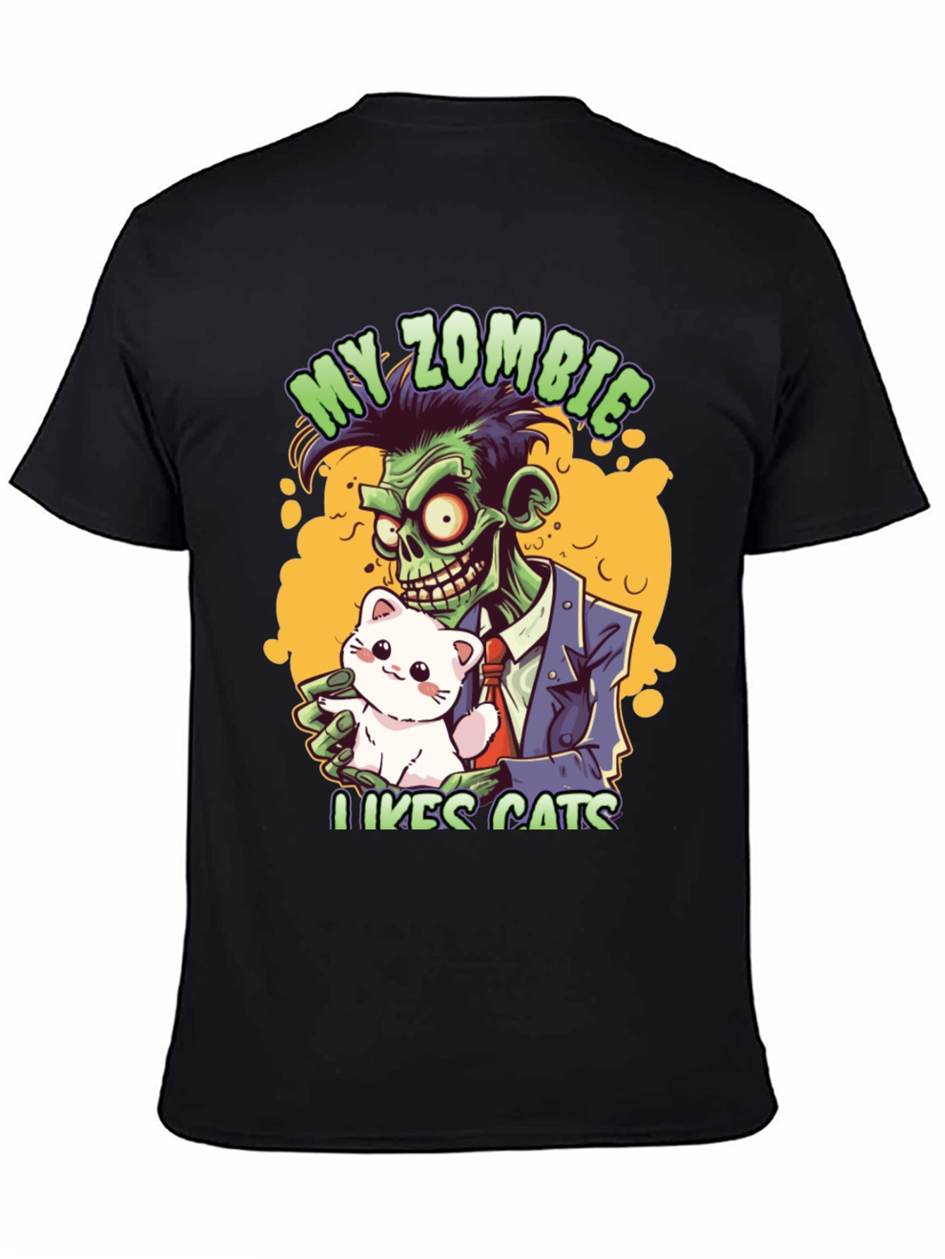 Black Zombie Likes Cats T-Shirt view 4