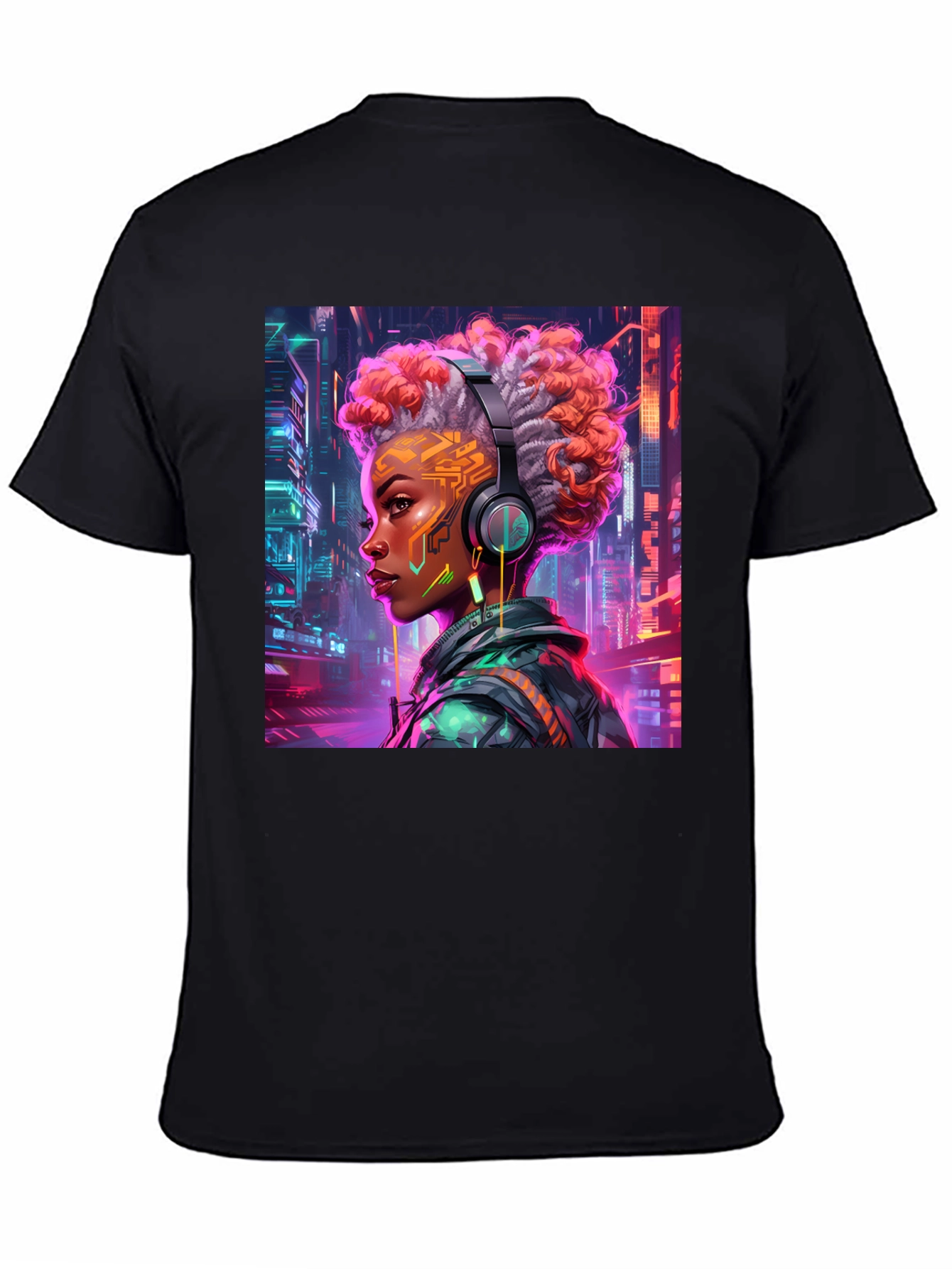 Black Cyberpunk Girl Graphic Tee - Futuristic Style view 4