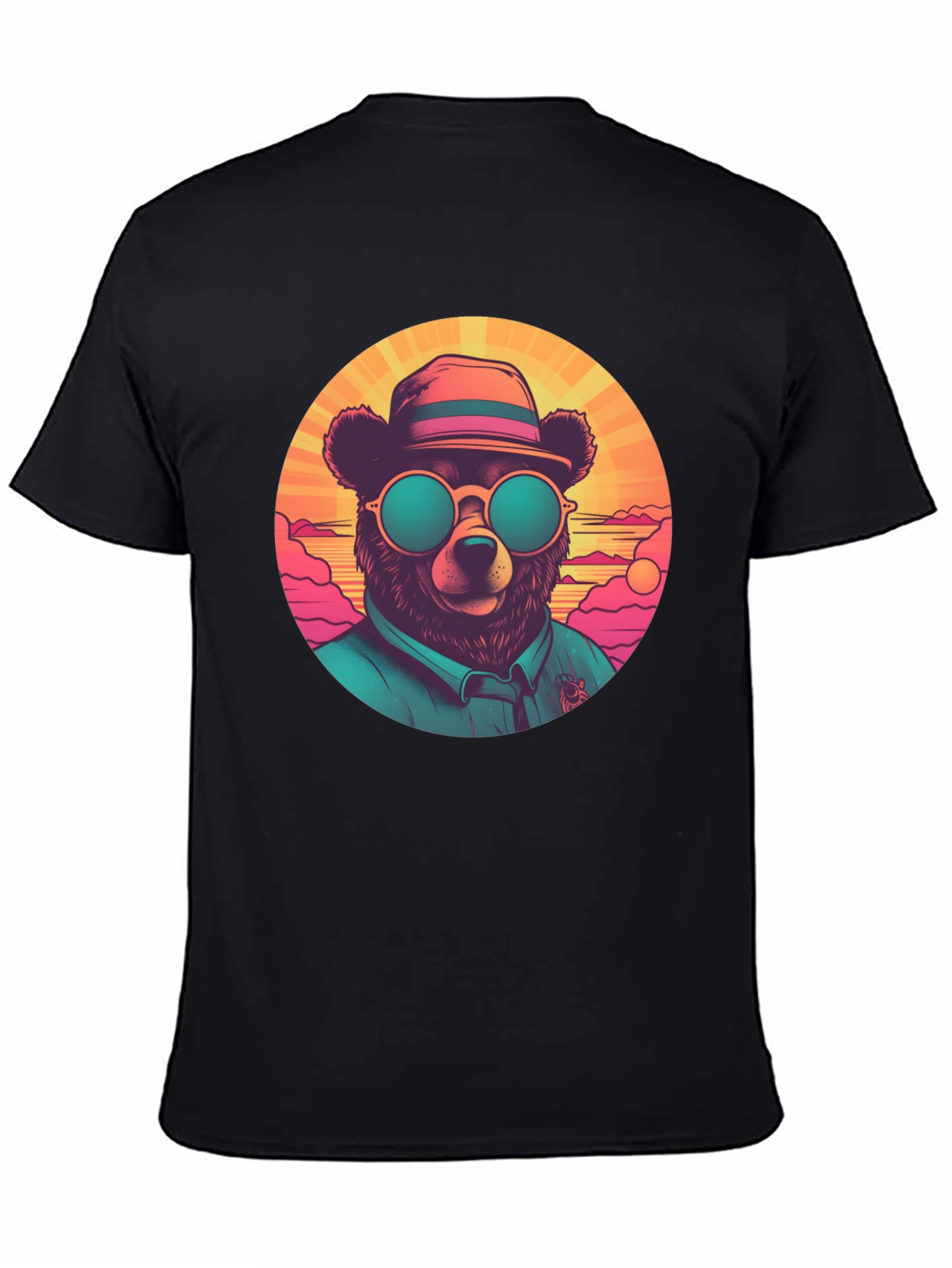 Black Cool Bear Graphic Tee - Retro Style view 4