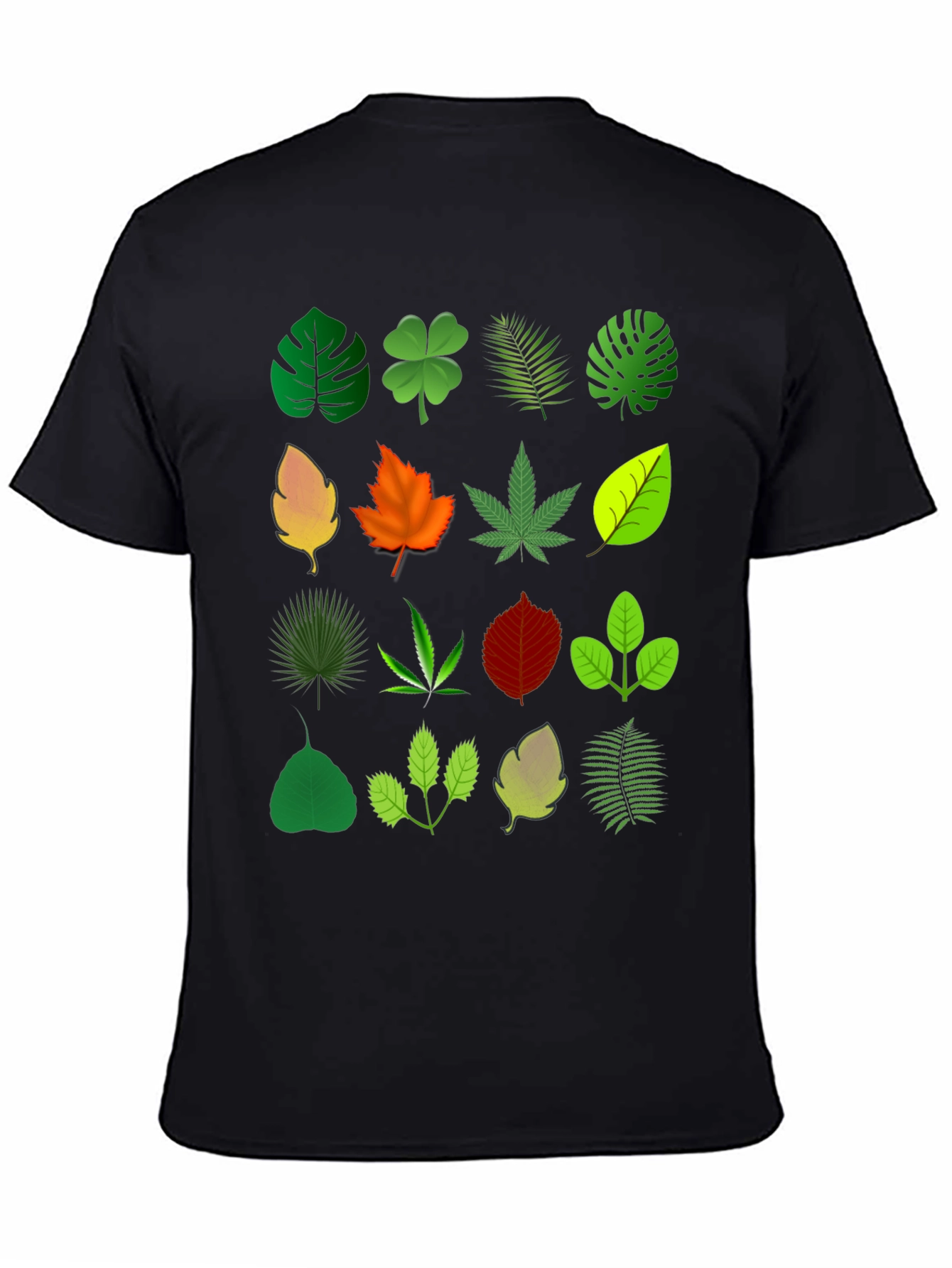 Black Leaf Pattern T-Shirt view 4