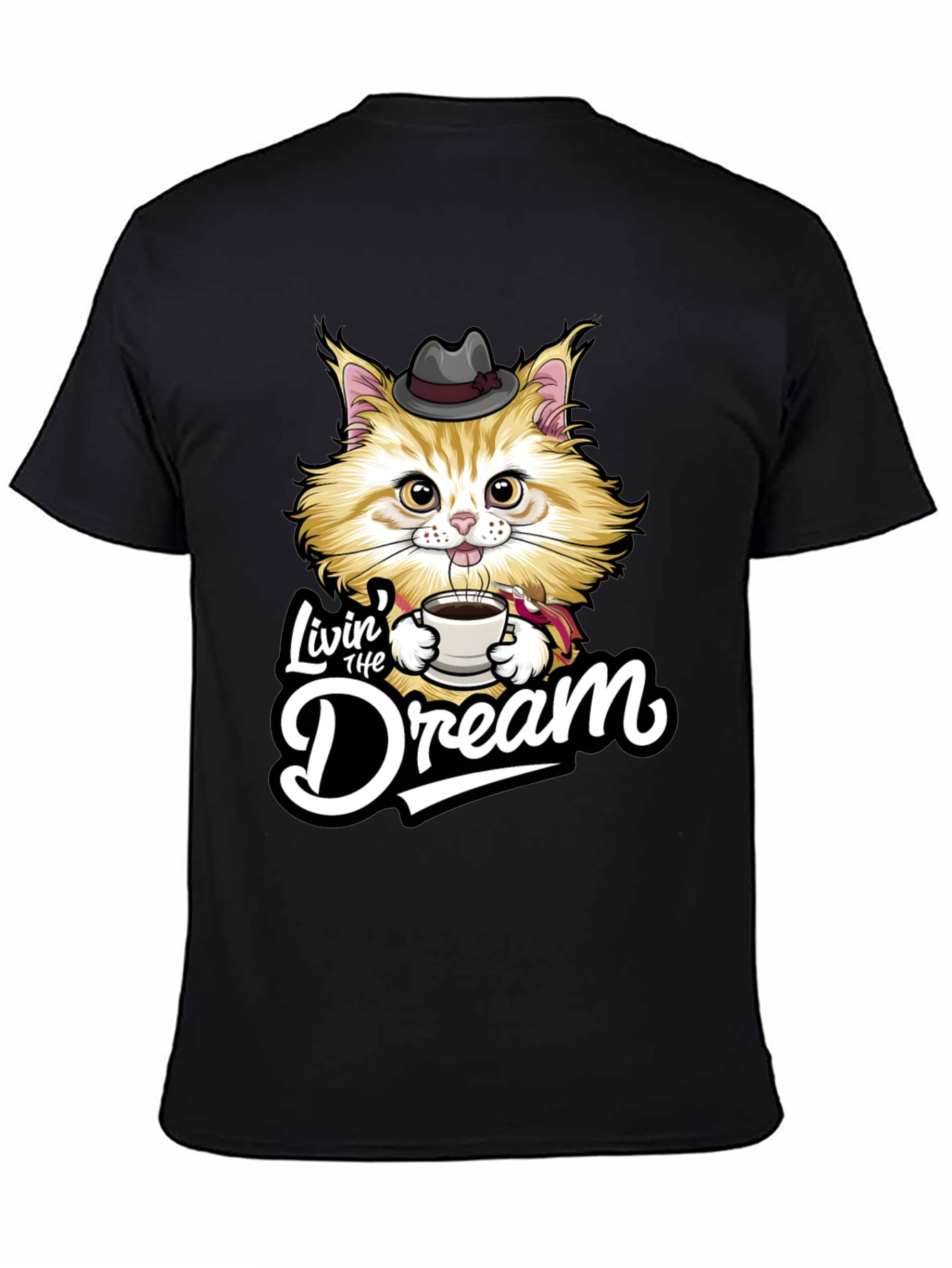Black Livin' the Dream Cat Graphic T-Shirt view 4