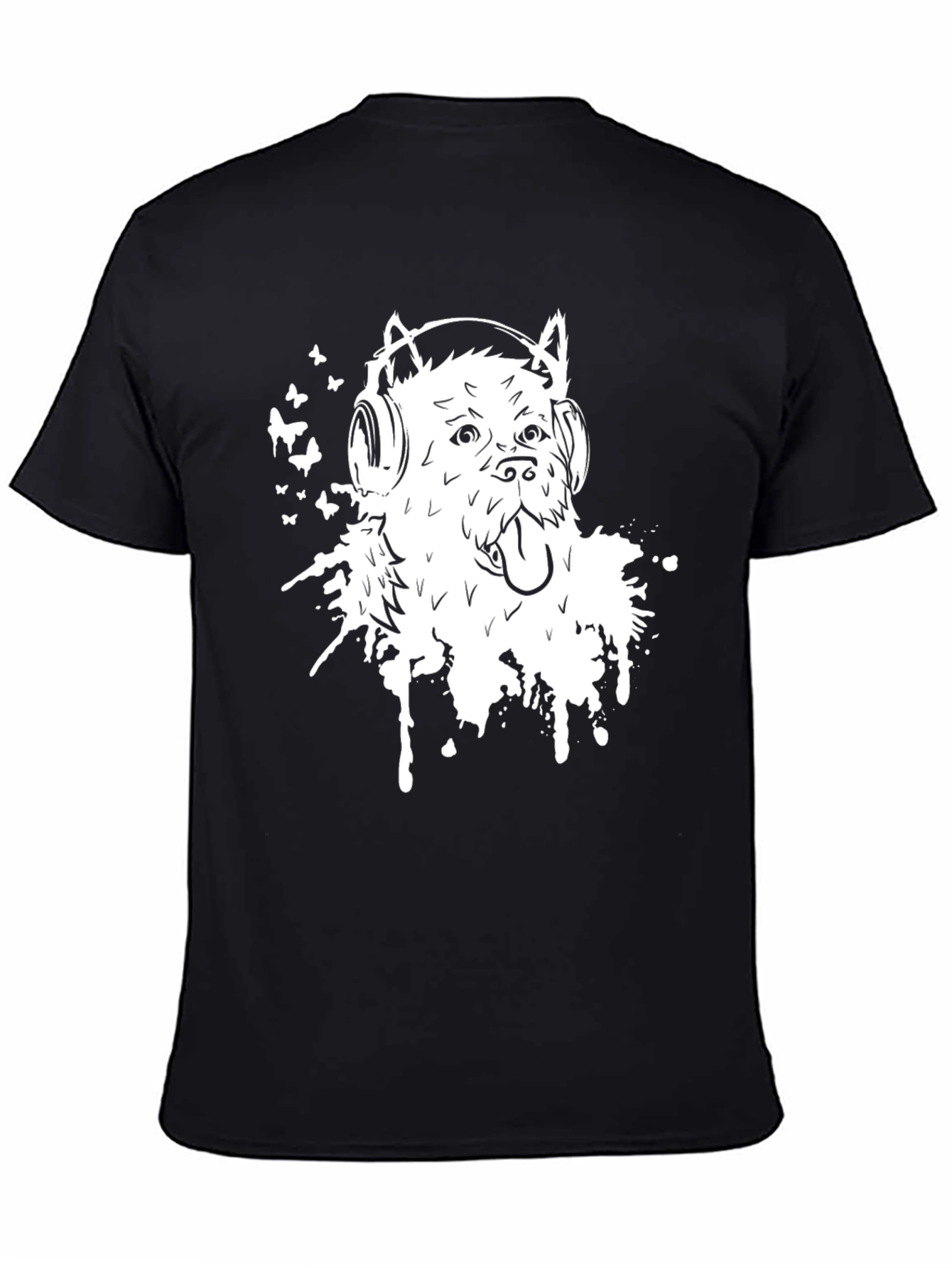 Black Dog with Headphones Graphic Tee - Black view 4