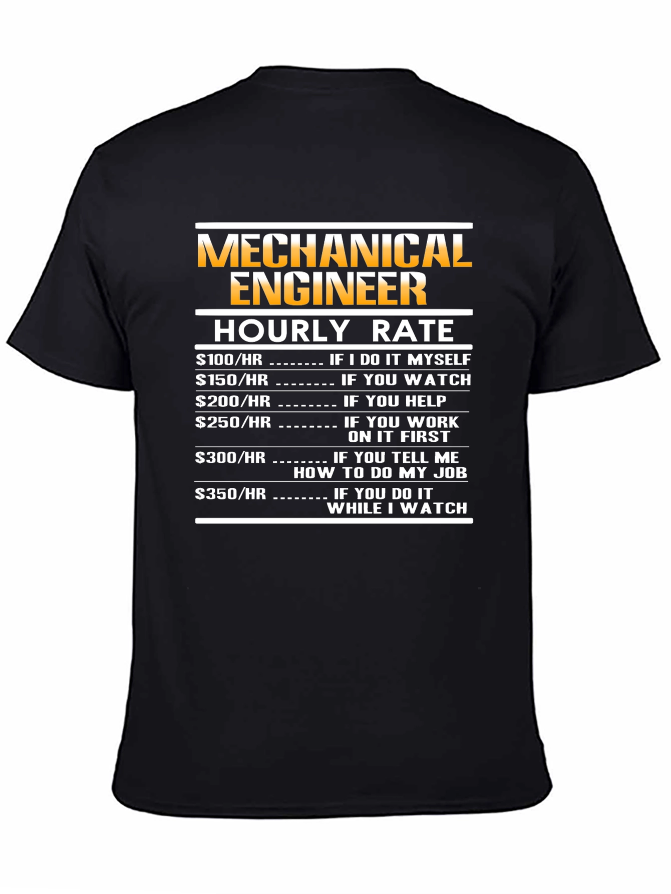 Black Mechanical Engineer Hourly Rate T-Shirt view 4