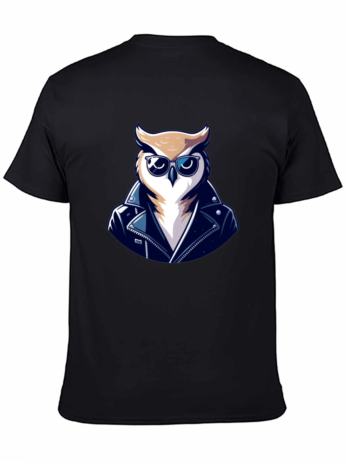 Black Cool Owl Biker T-Shirt - Black Cotton Tee view 4