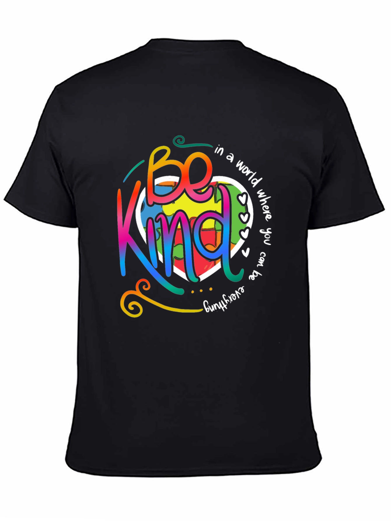 Black Be Kind T-Shirt - Colorful Autism Awareness Design view 4