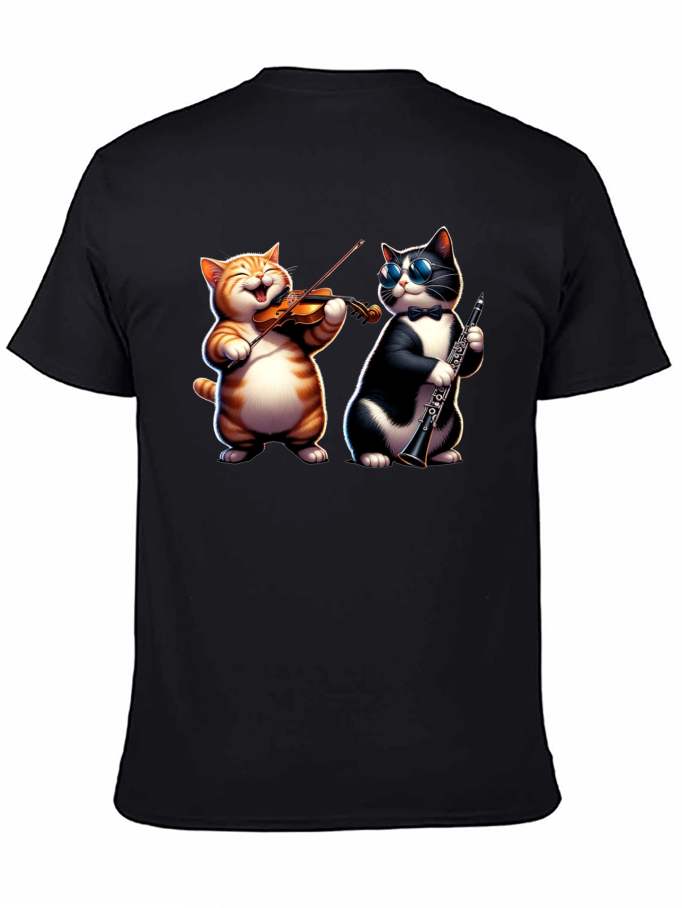 Black Musical Cats Black Graphic T-Shirt view 4