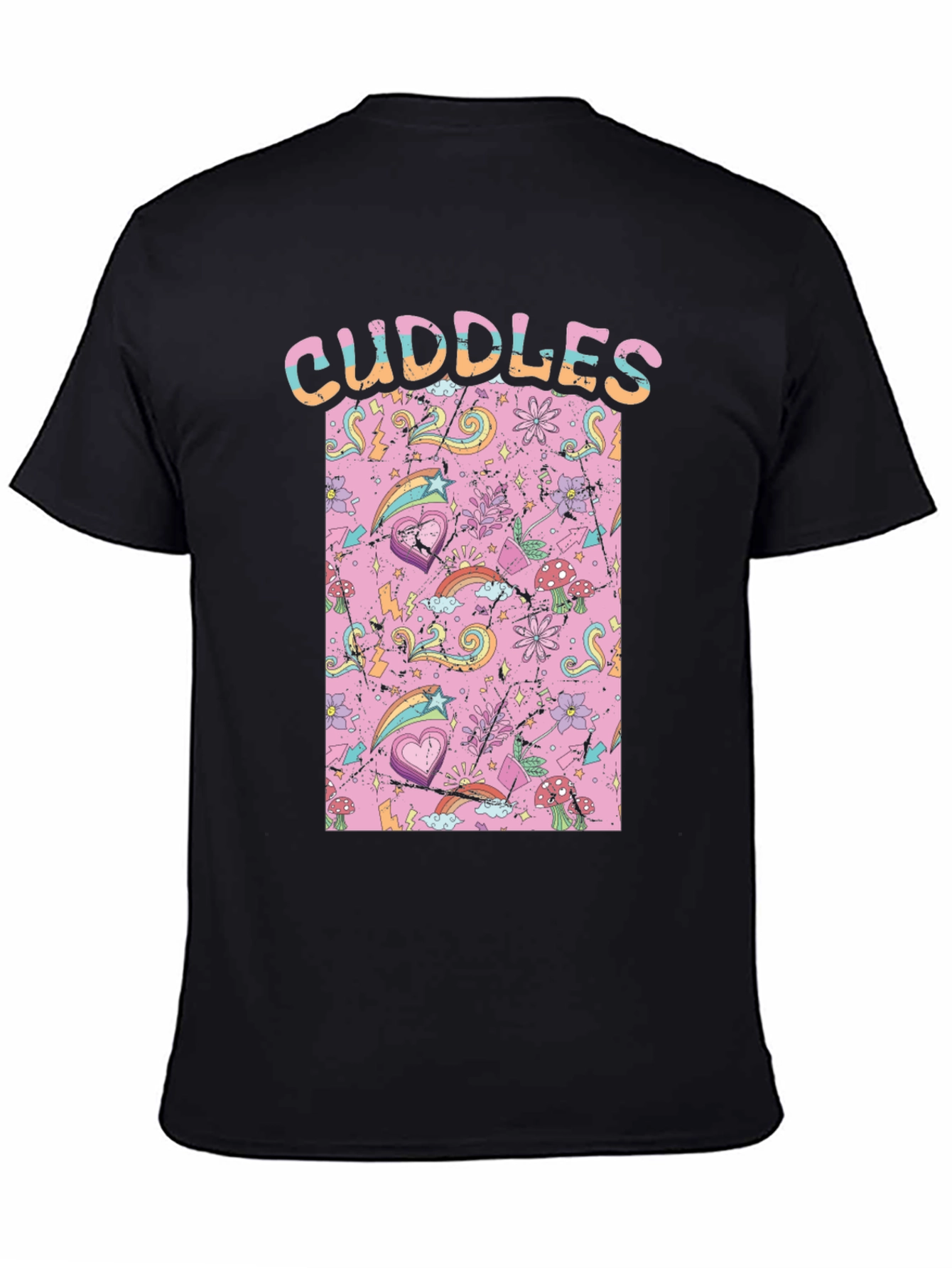 Black Cuddles Graphic Print Crew Neck T-Shirt view 4