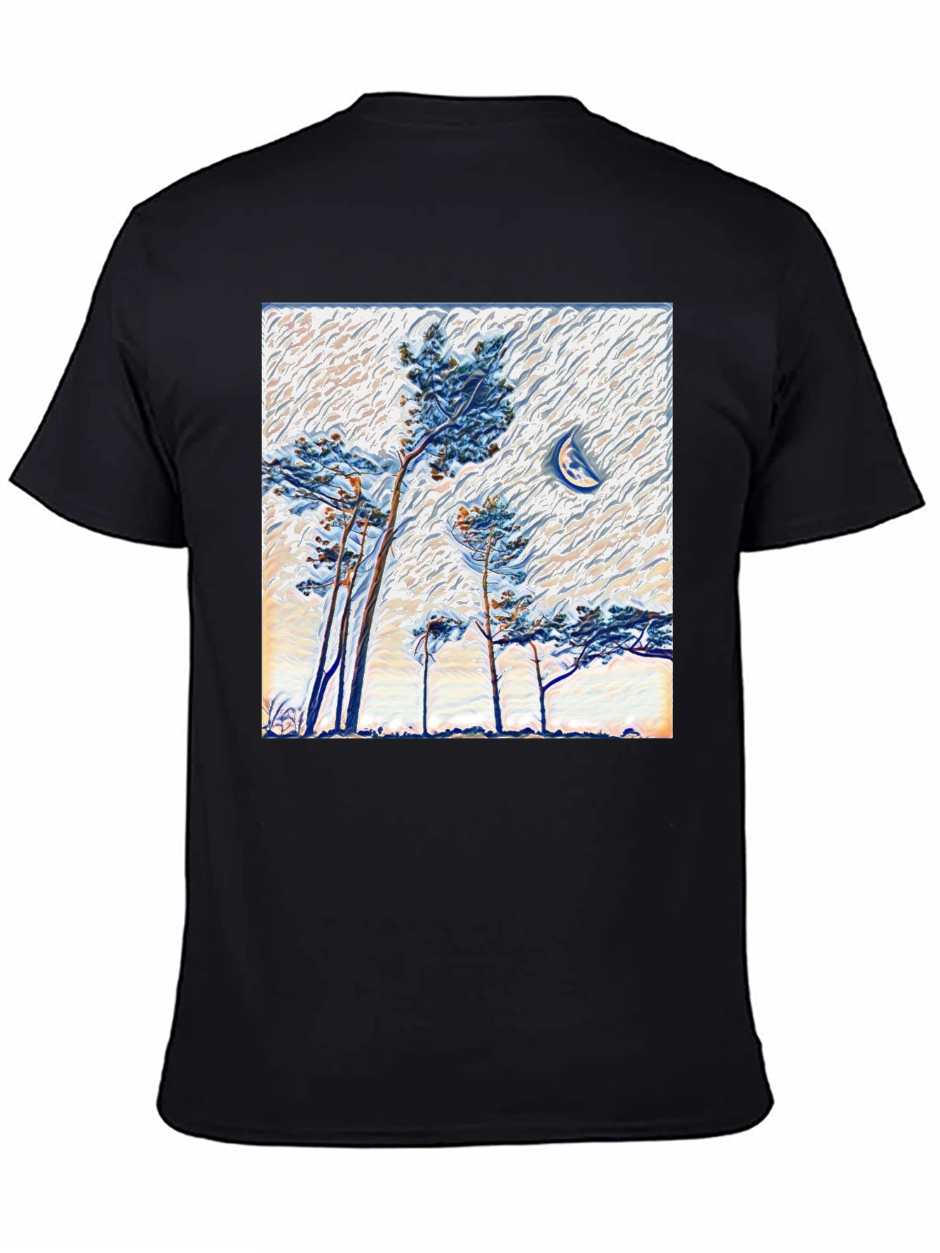 Black Artistic Trees and Moon Graphic Tee view 4