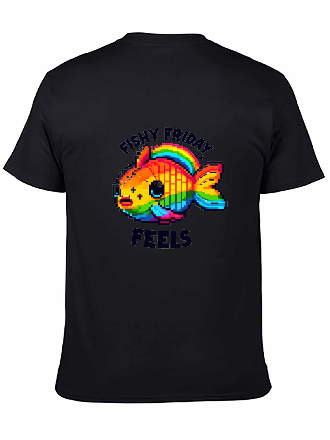Black Fishy Friday Feels Pixel Art Graphic Tee view 4