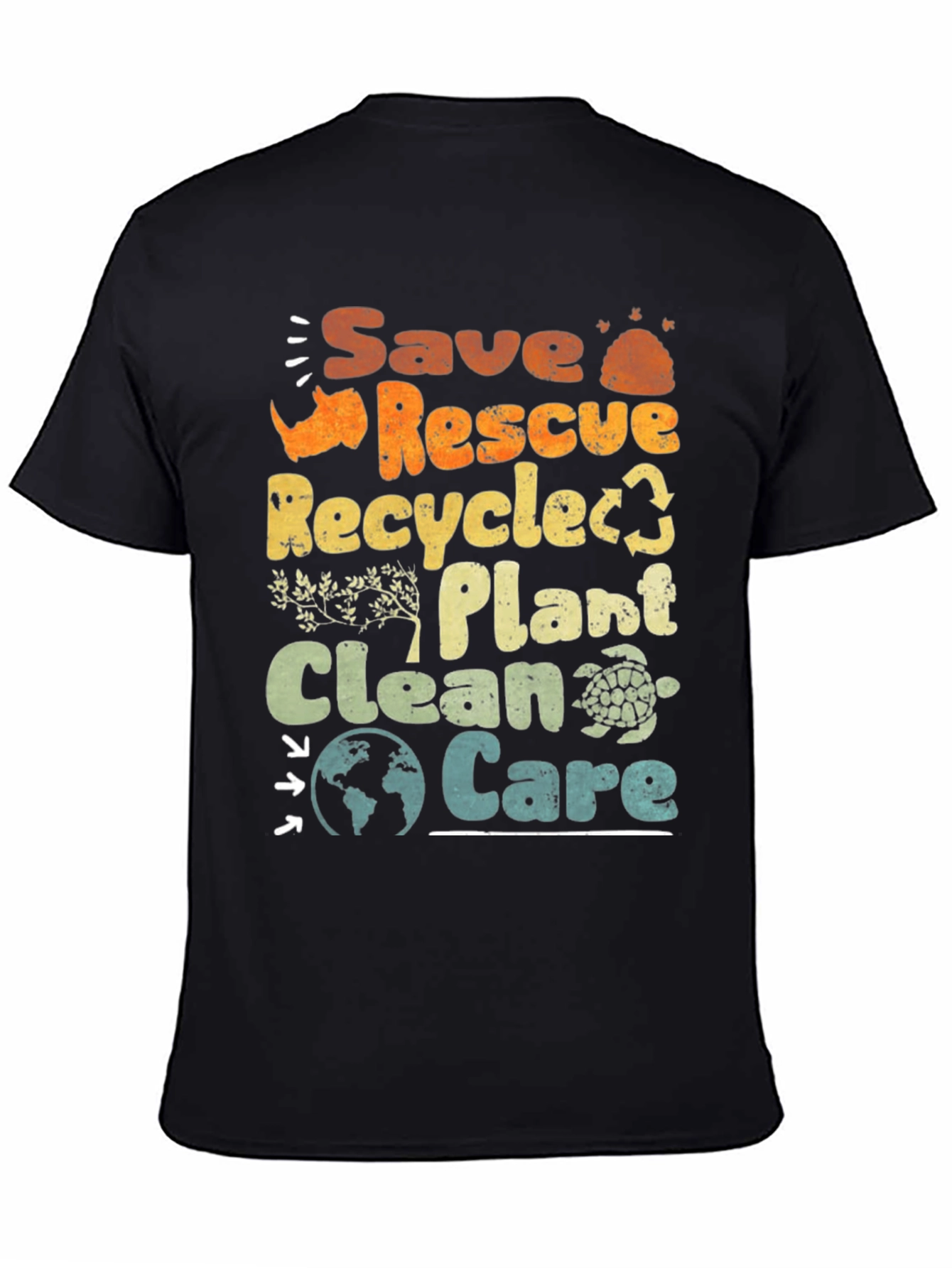 Black Eco-Friendly 'Save Rescue Recycle' Graphic T-Shirt view 4