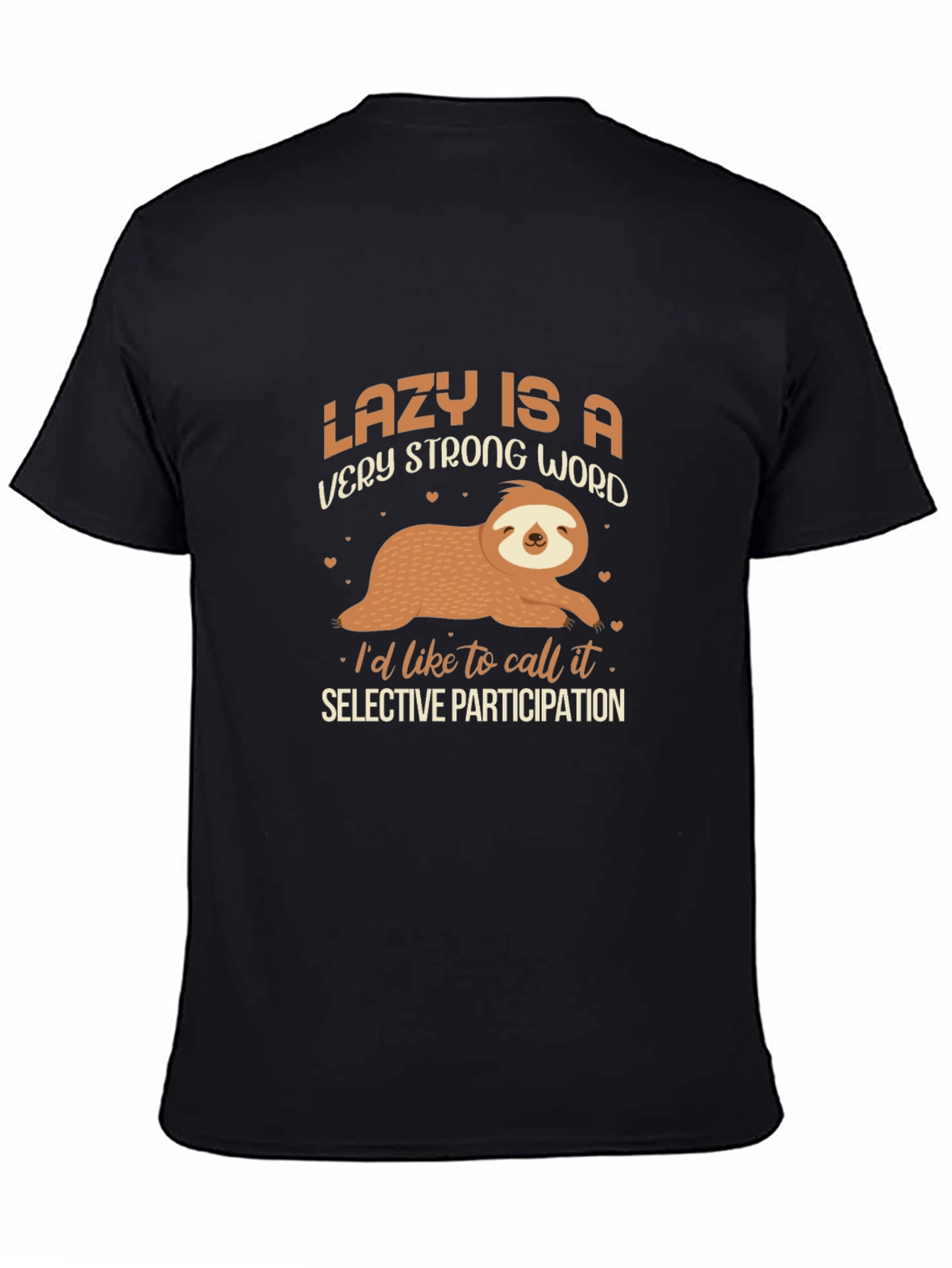 Black Lazy Sloth Graphic T-Shirt - Selective Participation view 4