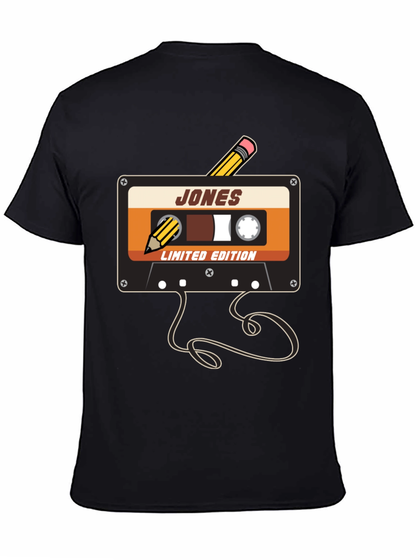 Black Retro Cassette Tape Pencil T-Shirt view 4
