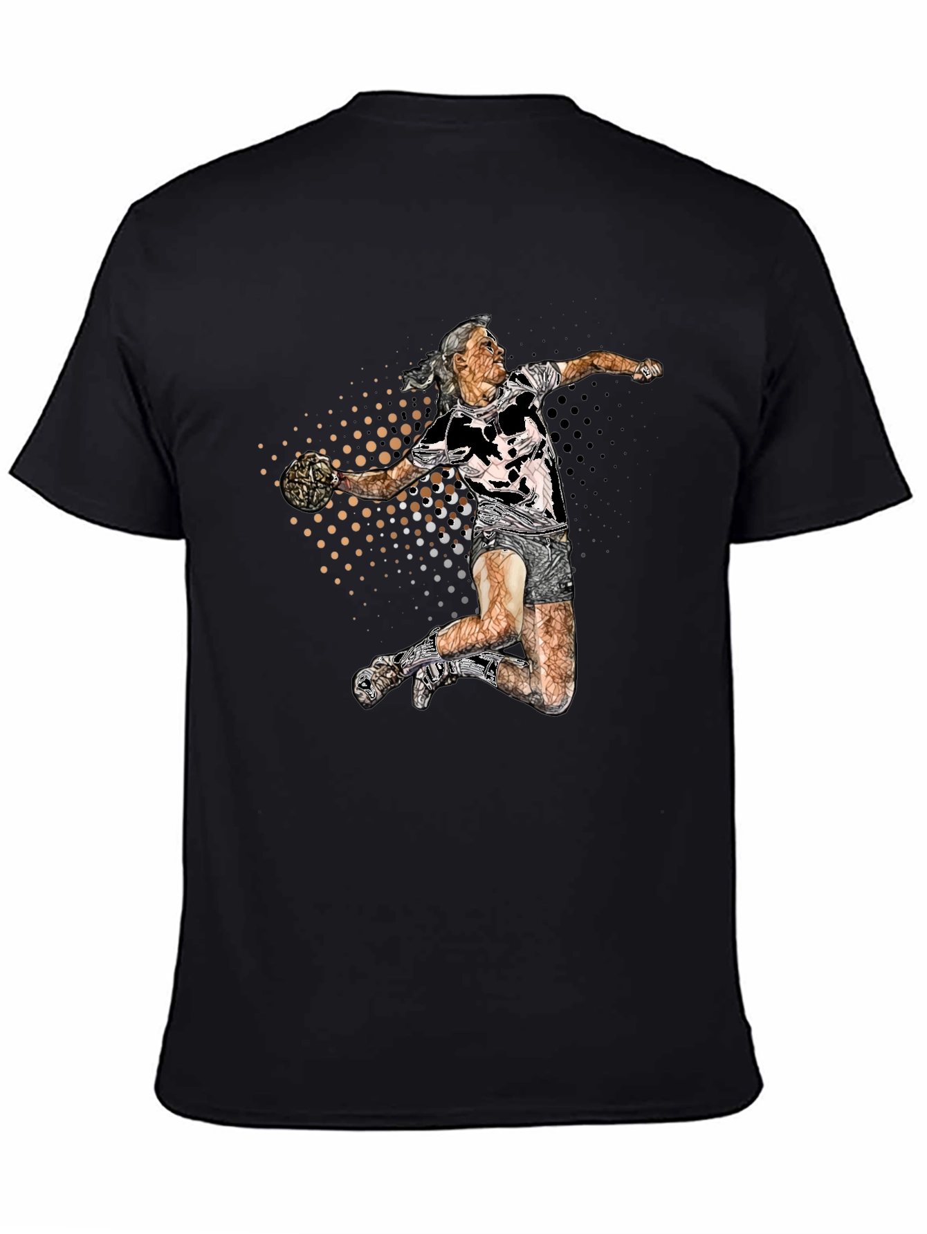 Black Handball Player Graphic Tee - Black Cotton Blend Shirt view 4