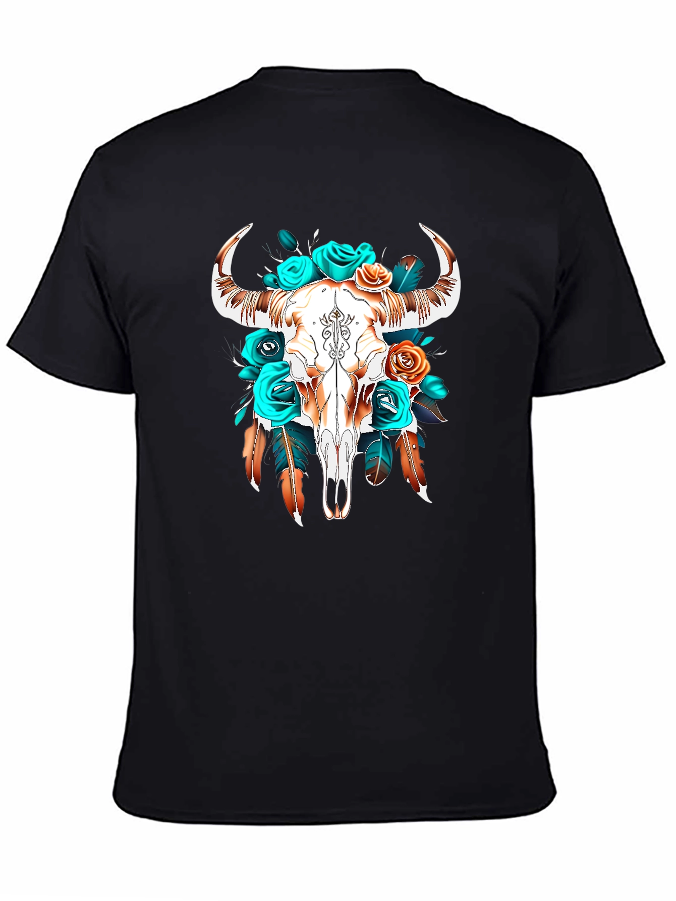 Black Boho Bull Skull Graphic Tee view 4