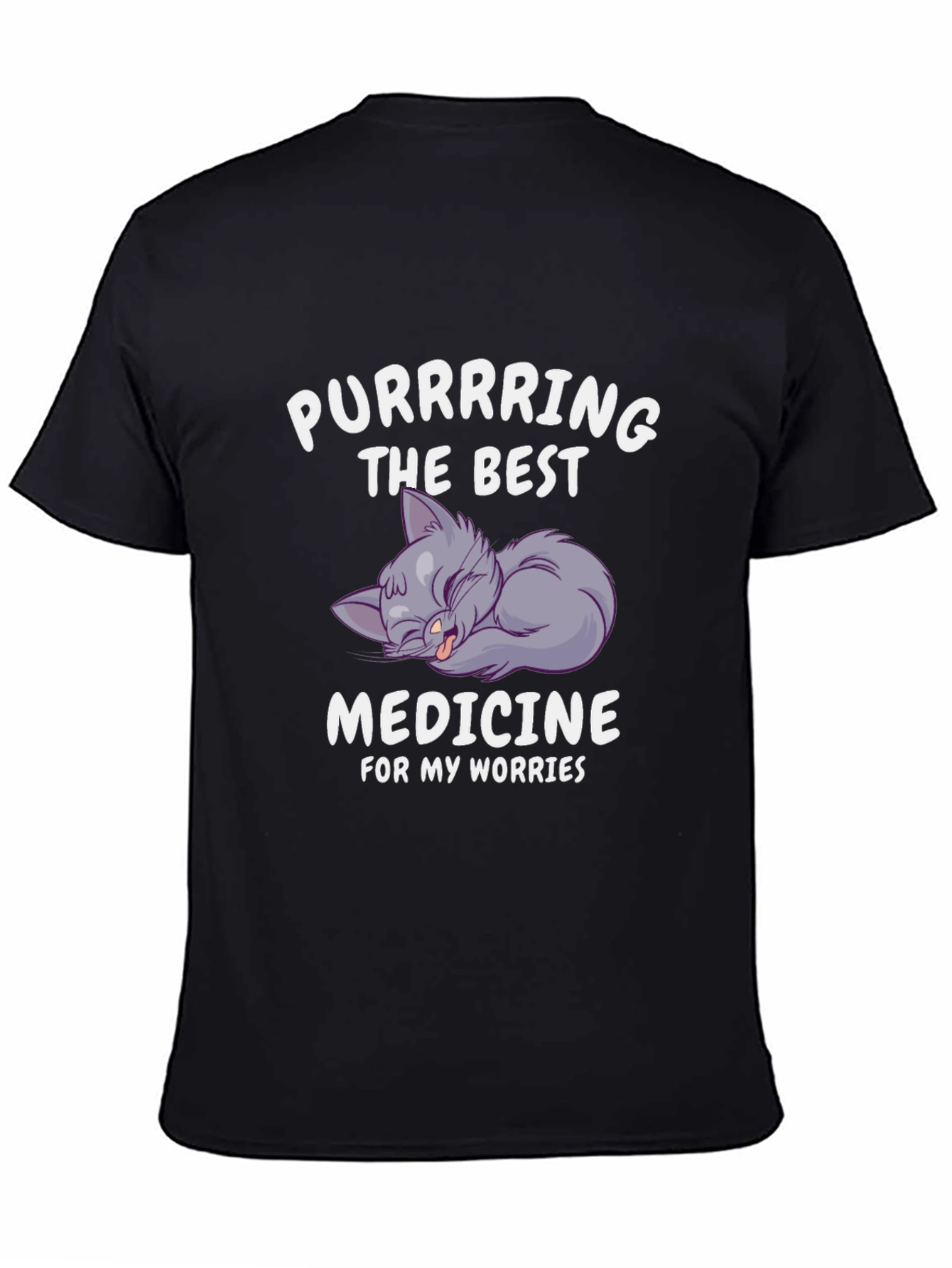 Black Purrring Cat T-Shirt - The Best Medicine For Worries view 4