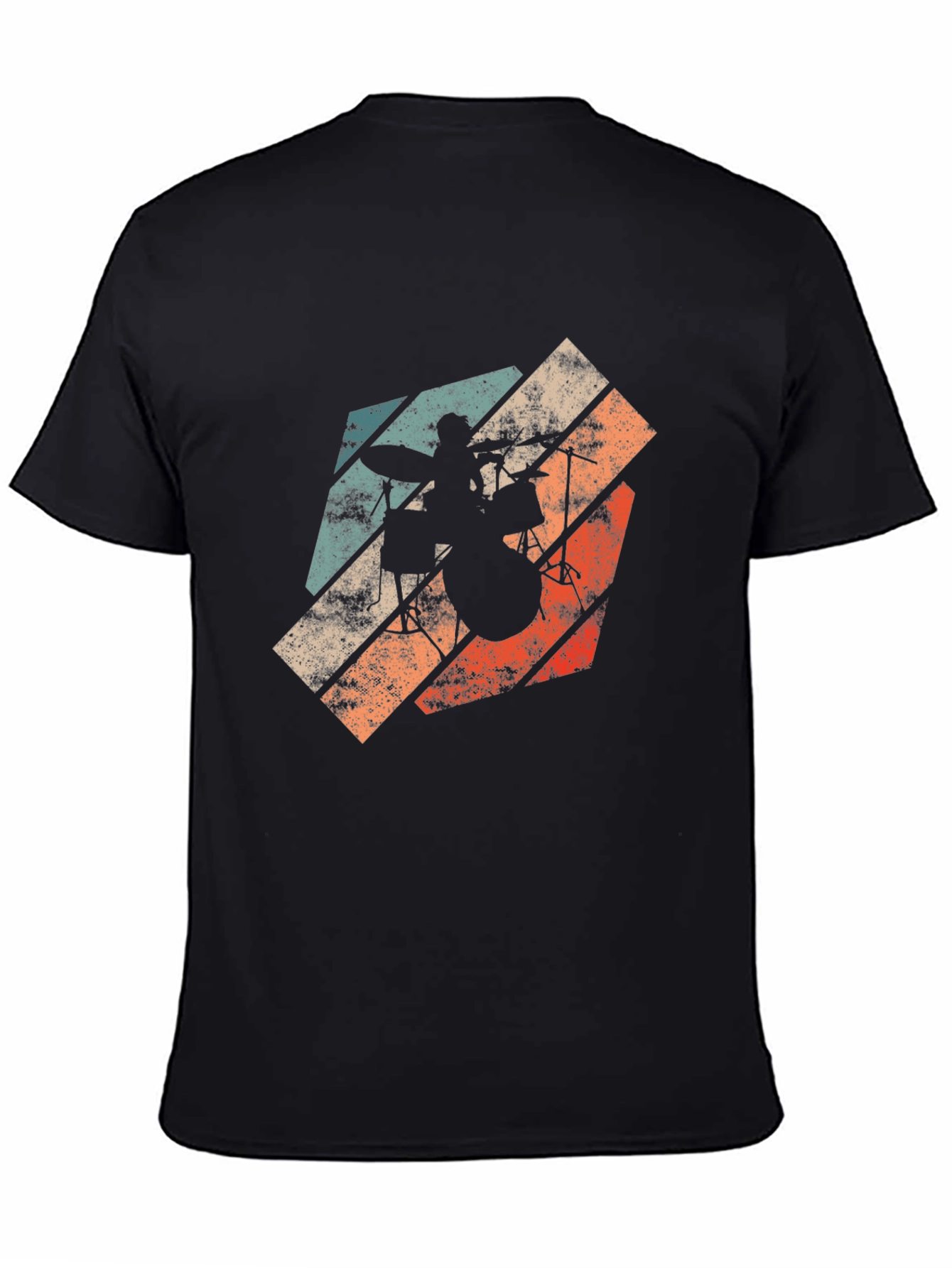 Black Retro Drummer T-Shirt - Vintage Style Rock Tee view 4