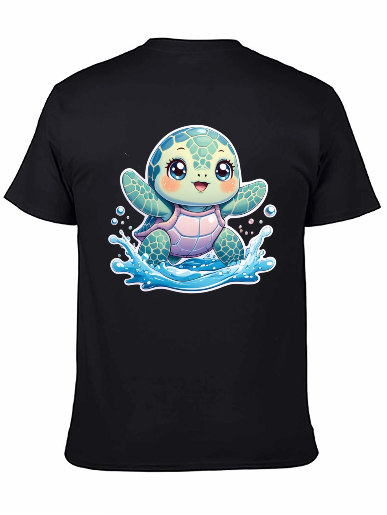 Black Cute Turtle Graphic Black T-Shirt view 4
