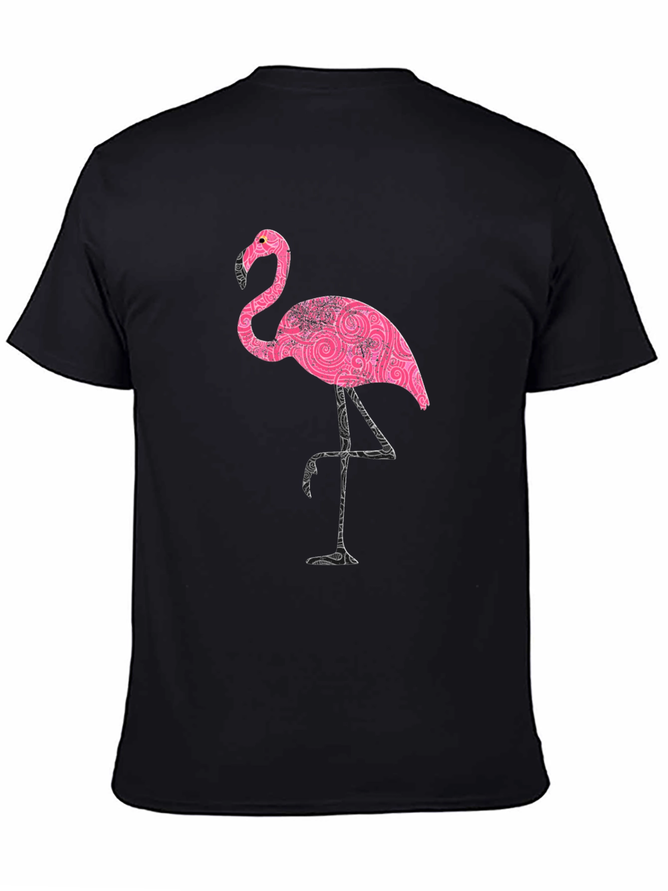 Black Pink Flamingo Print Black T-Shirt view 4