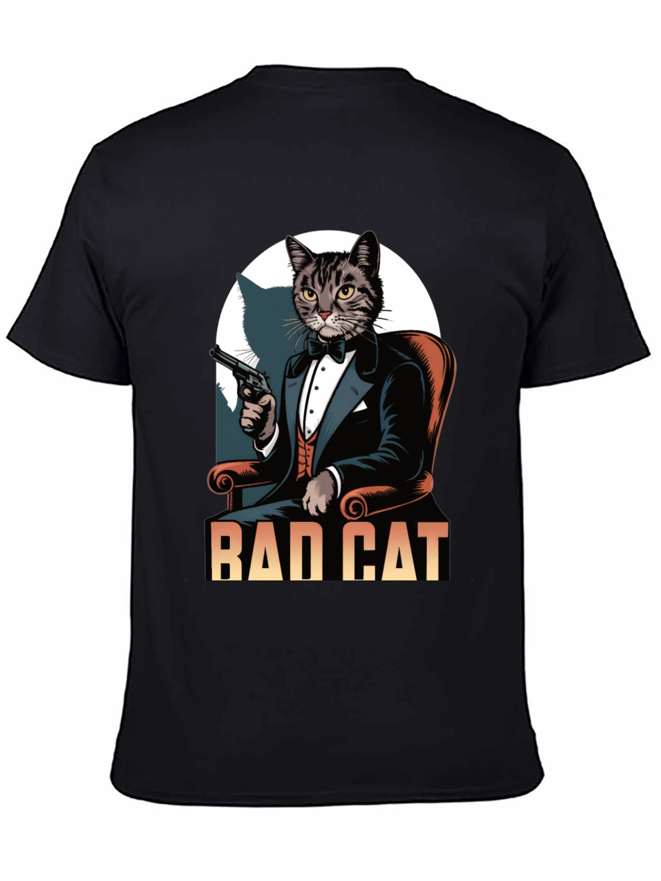 Black Bad Cat Tuxedo T-Shirt view 4