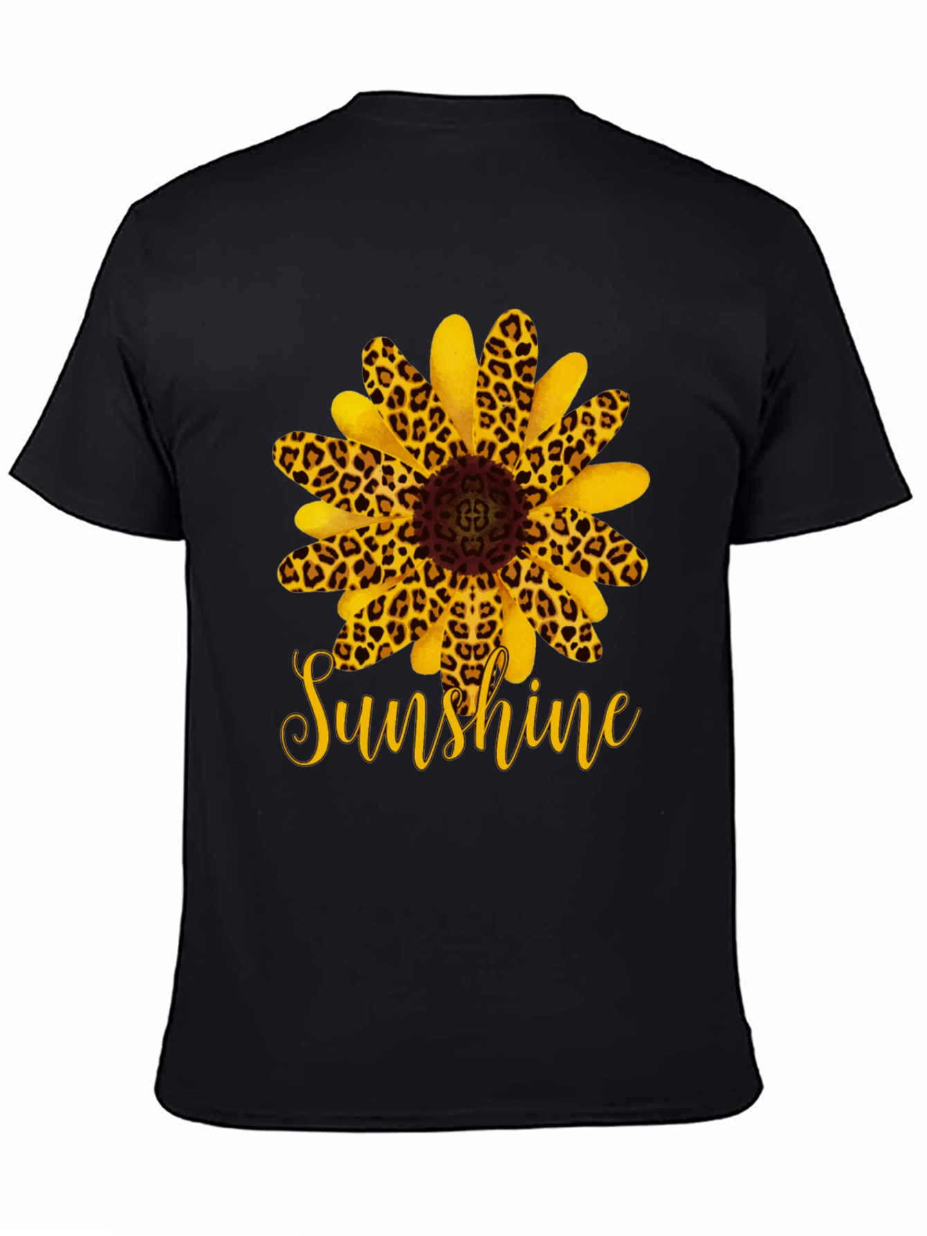 Black Leopard Sunflower 'Sunshine' Black T-Shirt view 4