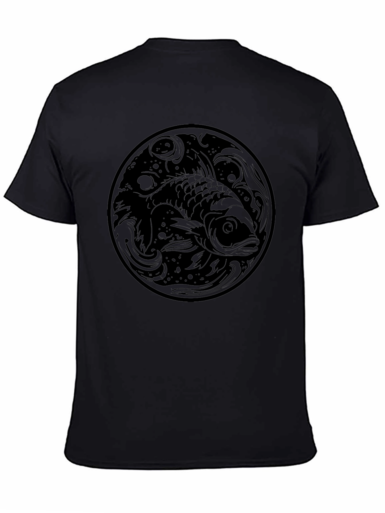 Black Koi Fish Graphic Print Black T-Shirt view 4