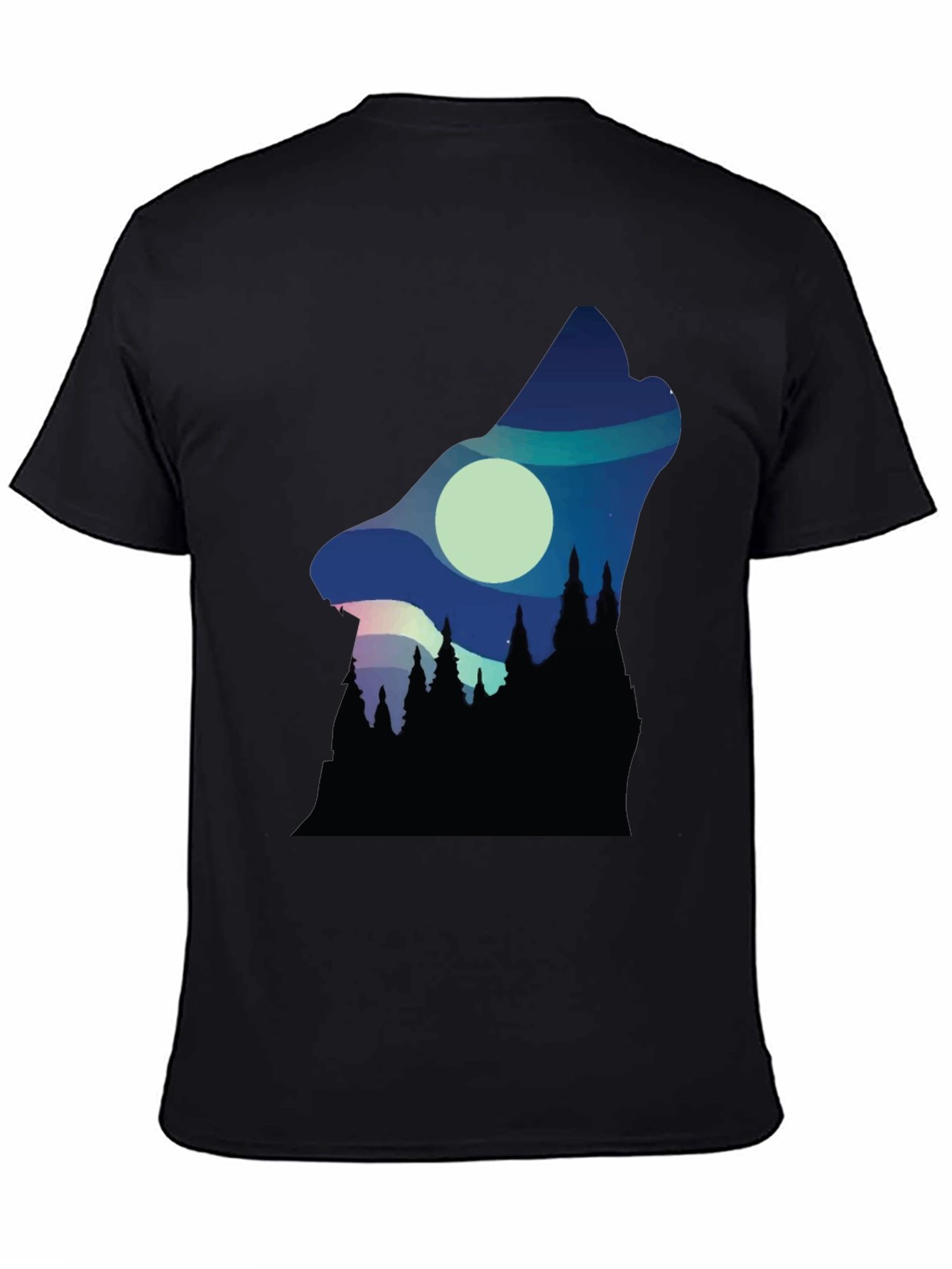 Black Wolf Howl Silhouette Graphic Tee - Black view 4