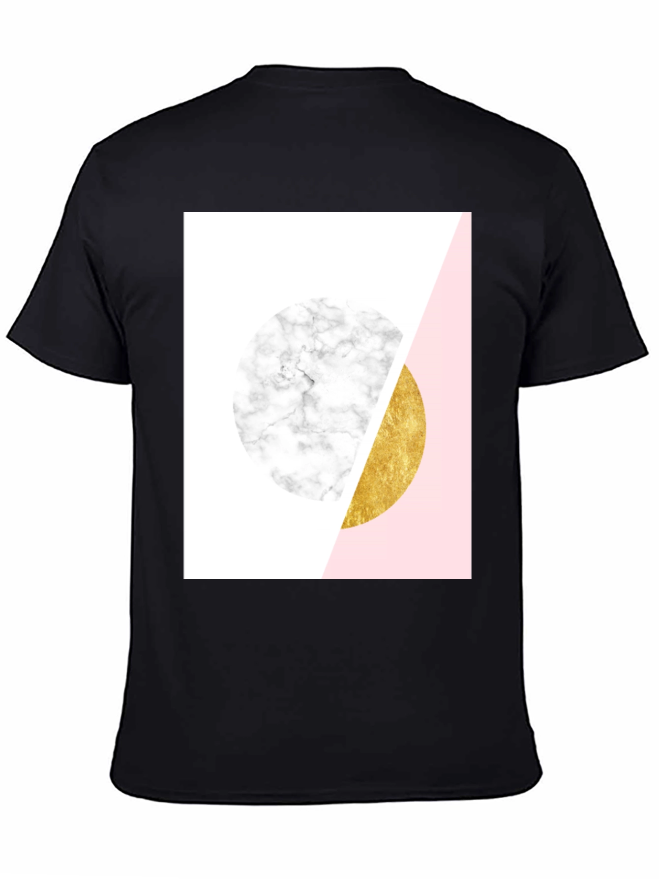 Black Geometric Marble and Gold Circle T-Shirt view 4