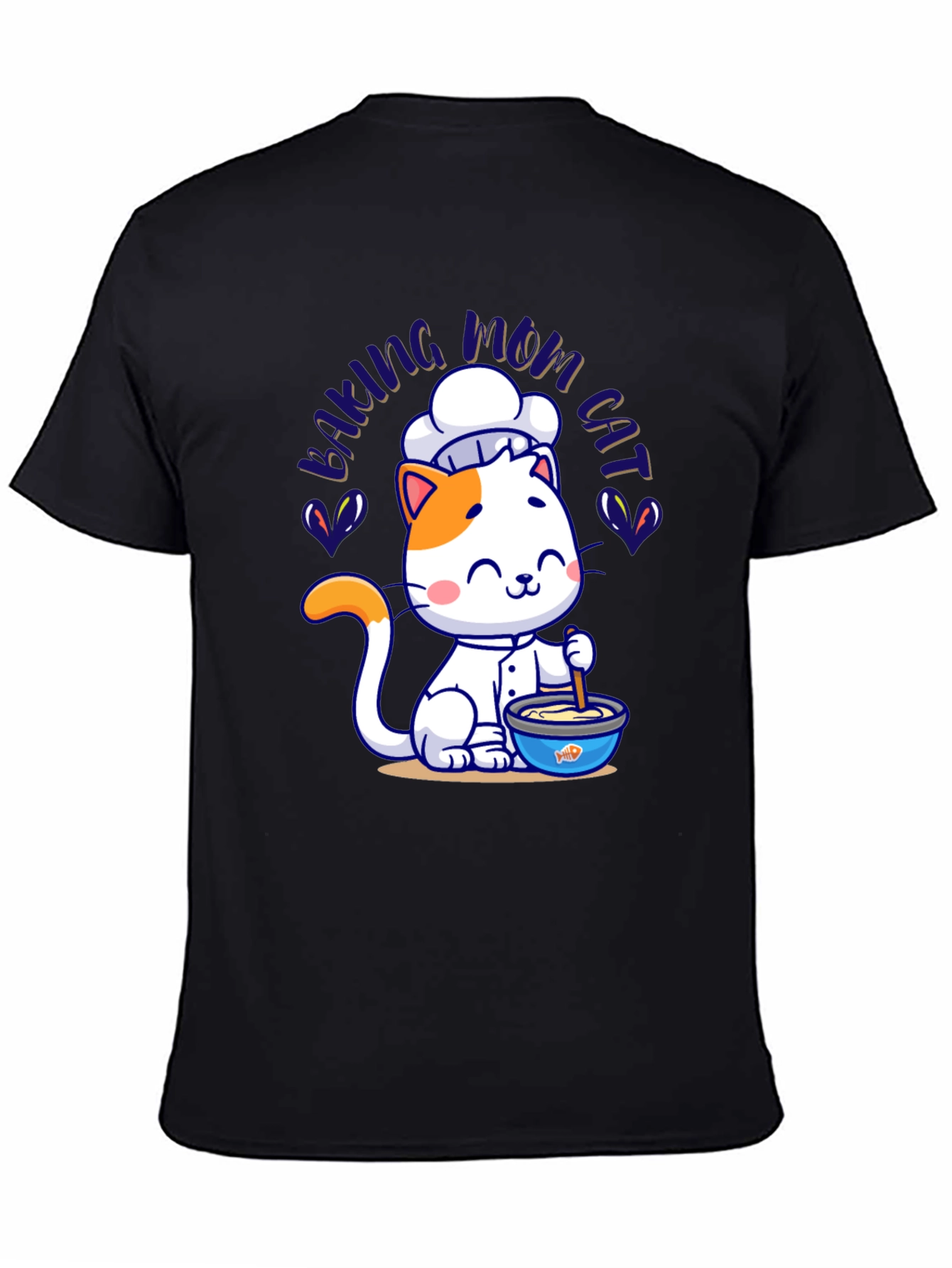 Black Baking Mom Cat T-Shirt - Cute Chef Kitten Design view 4
