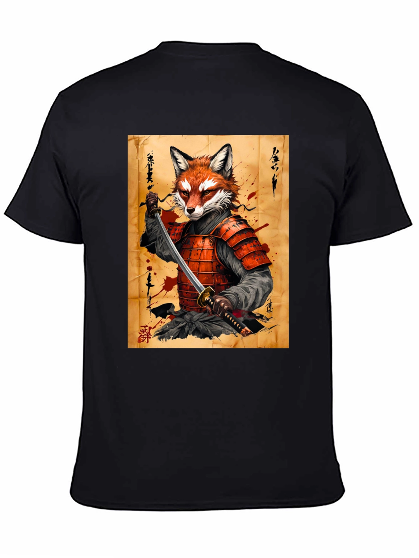 Black Fox Samurai Graphic T-Shirt - Unique Design view 4
