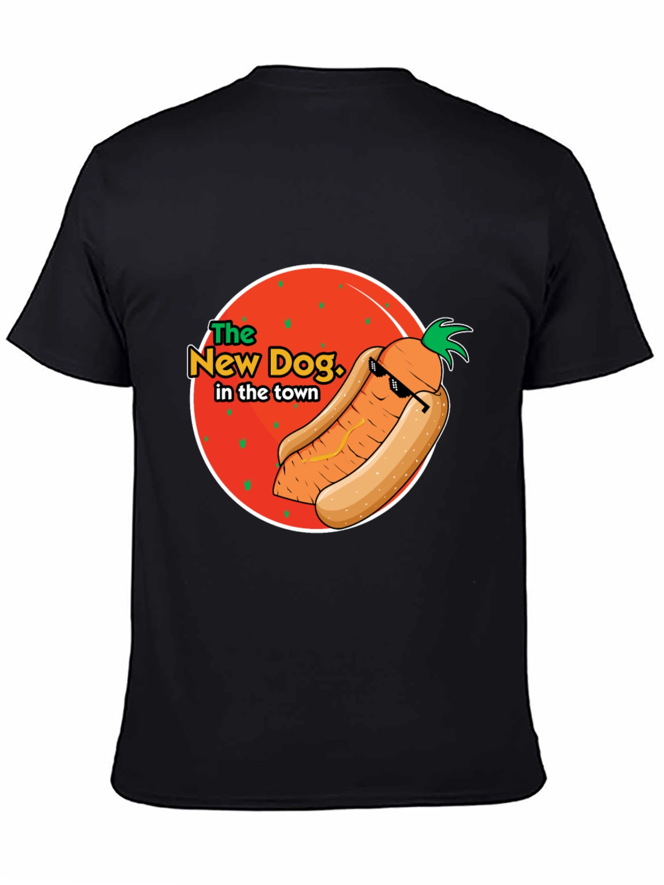 Black The New Dog in Town T-Shirt - Funny Carrot Hot Dog Graphic Tee view 4