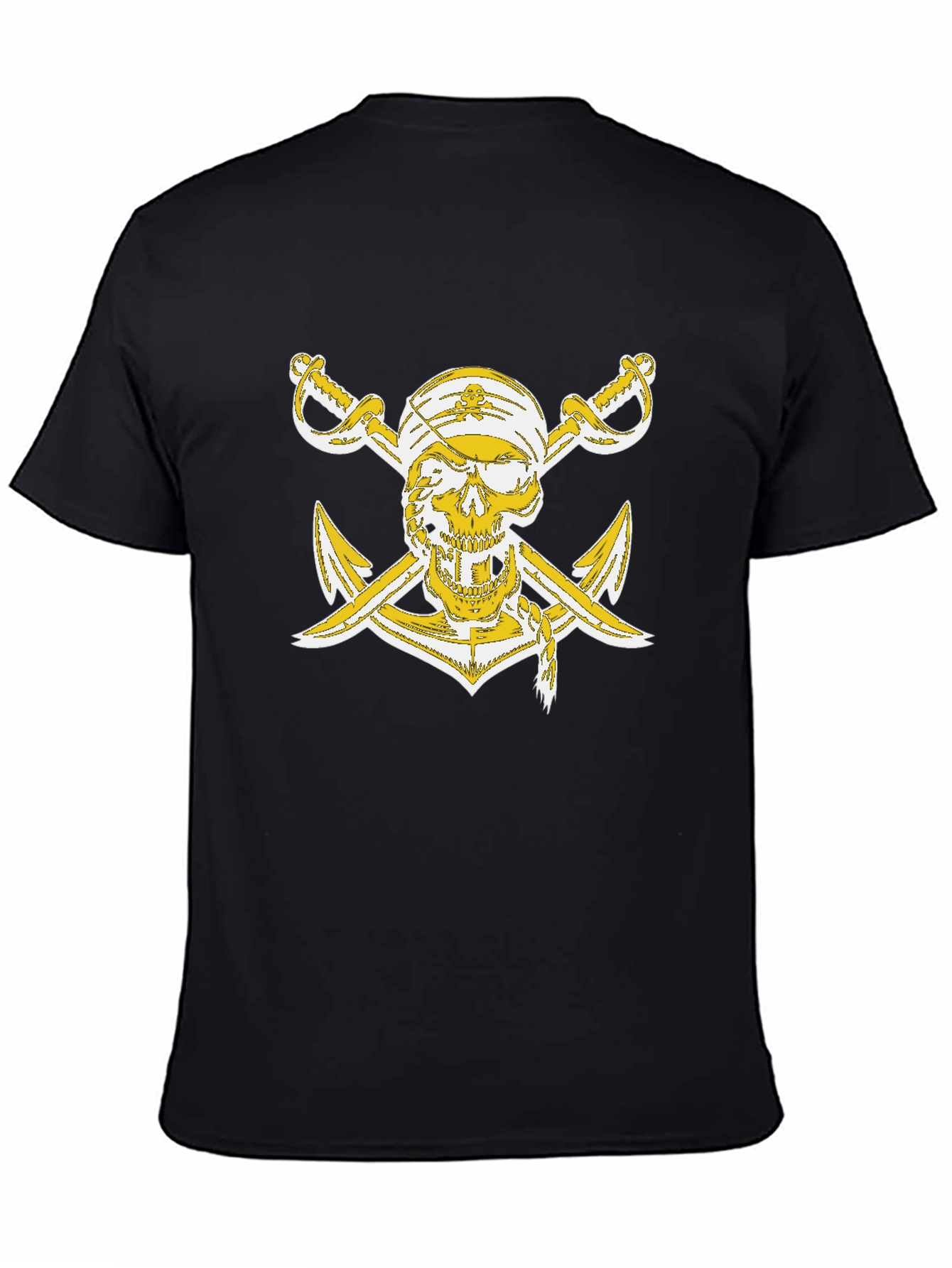Black Pirate Skull Anchor Graphic T-Shirt view 4