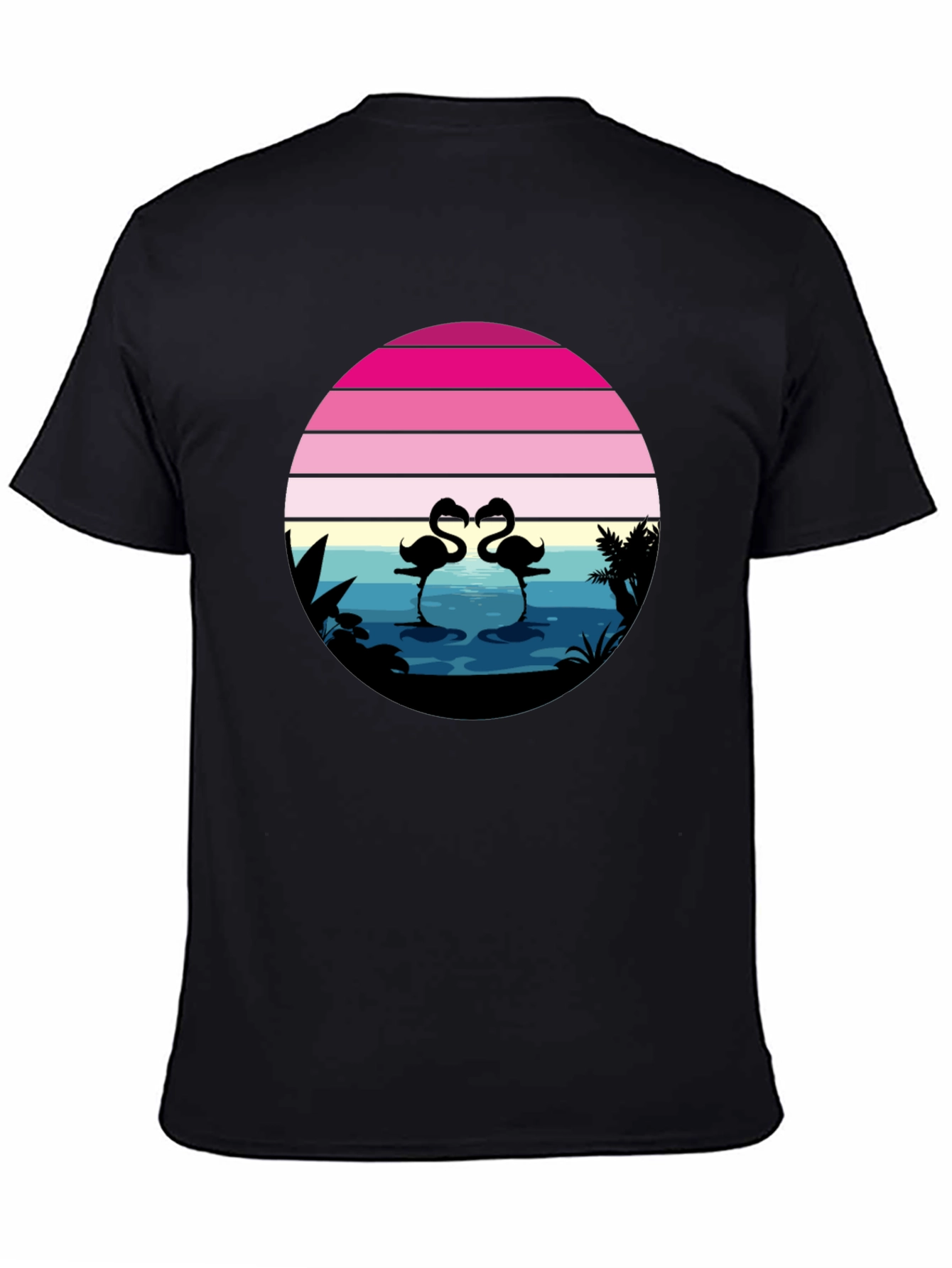 Black Retro Flamingo Sunset Graphic Tee view 4