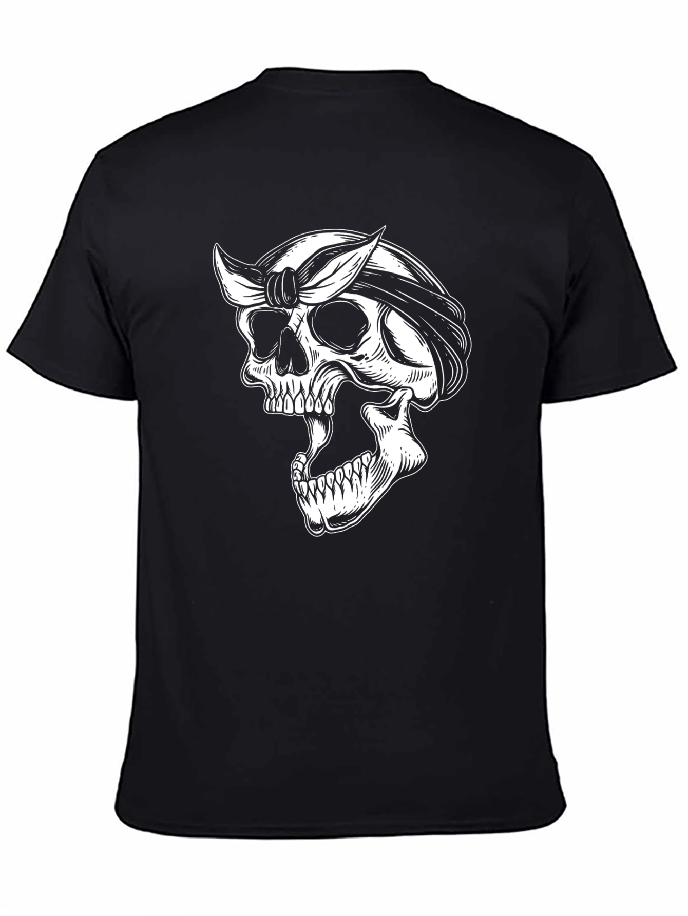 Black Skull Bandana Graphic Tee - Black Cotton T-Shirt view 4