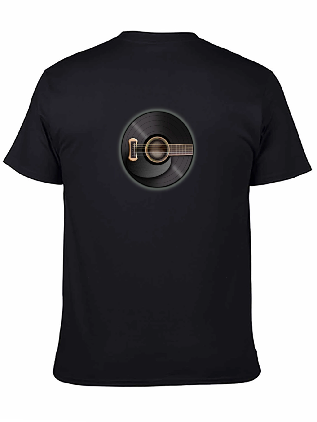 Black Guitar Record Graphic Tee - Black Cotton T-Shirt view 4