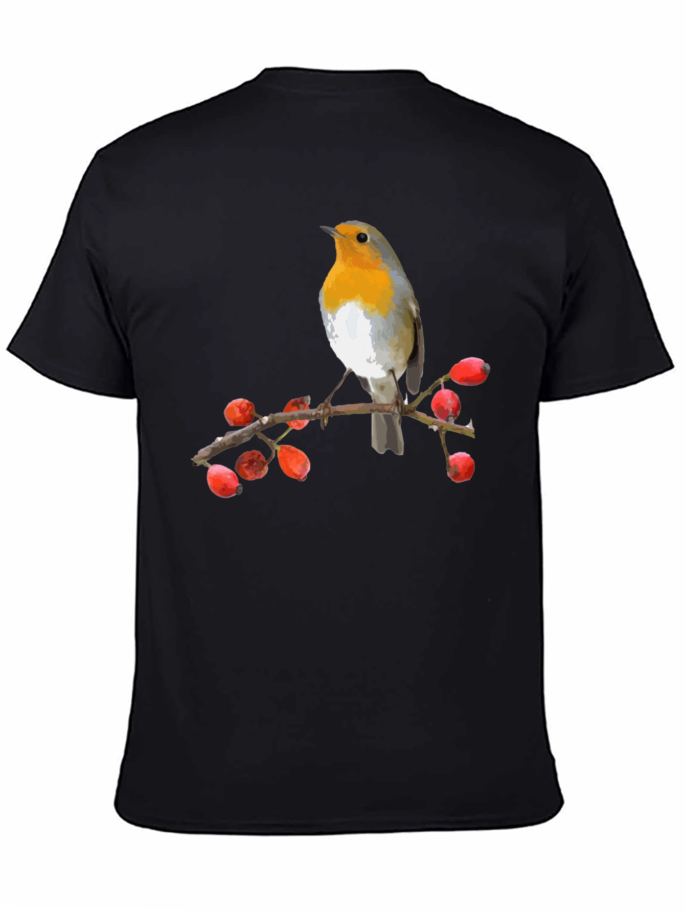 Black Robin Bird on Branch T-Shirt view 4