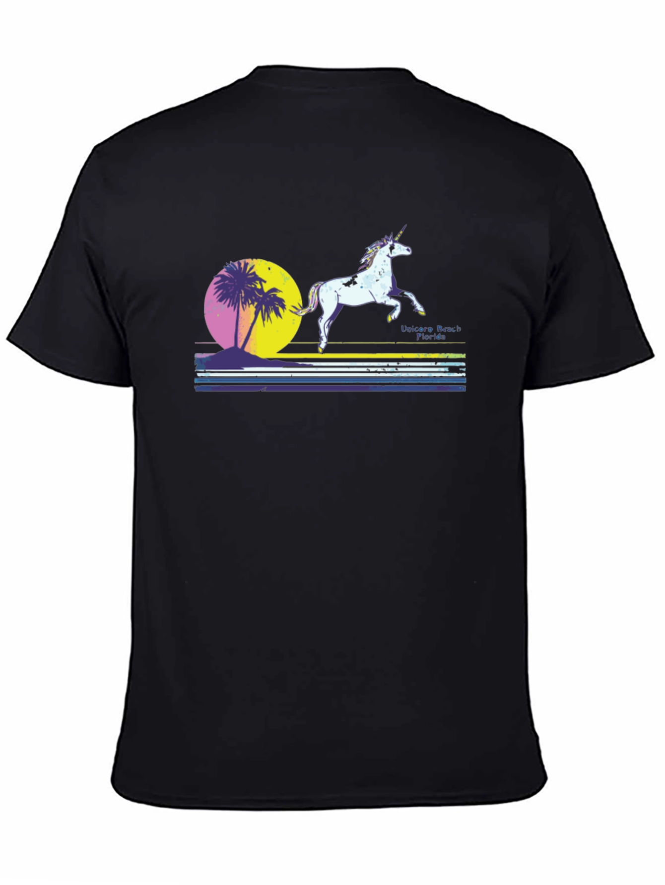 Black Unicorn Beach Florida Men's Black T-Shirt view 4