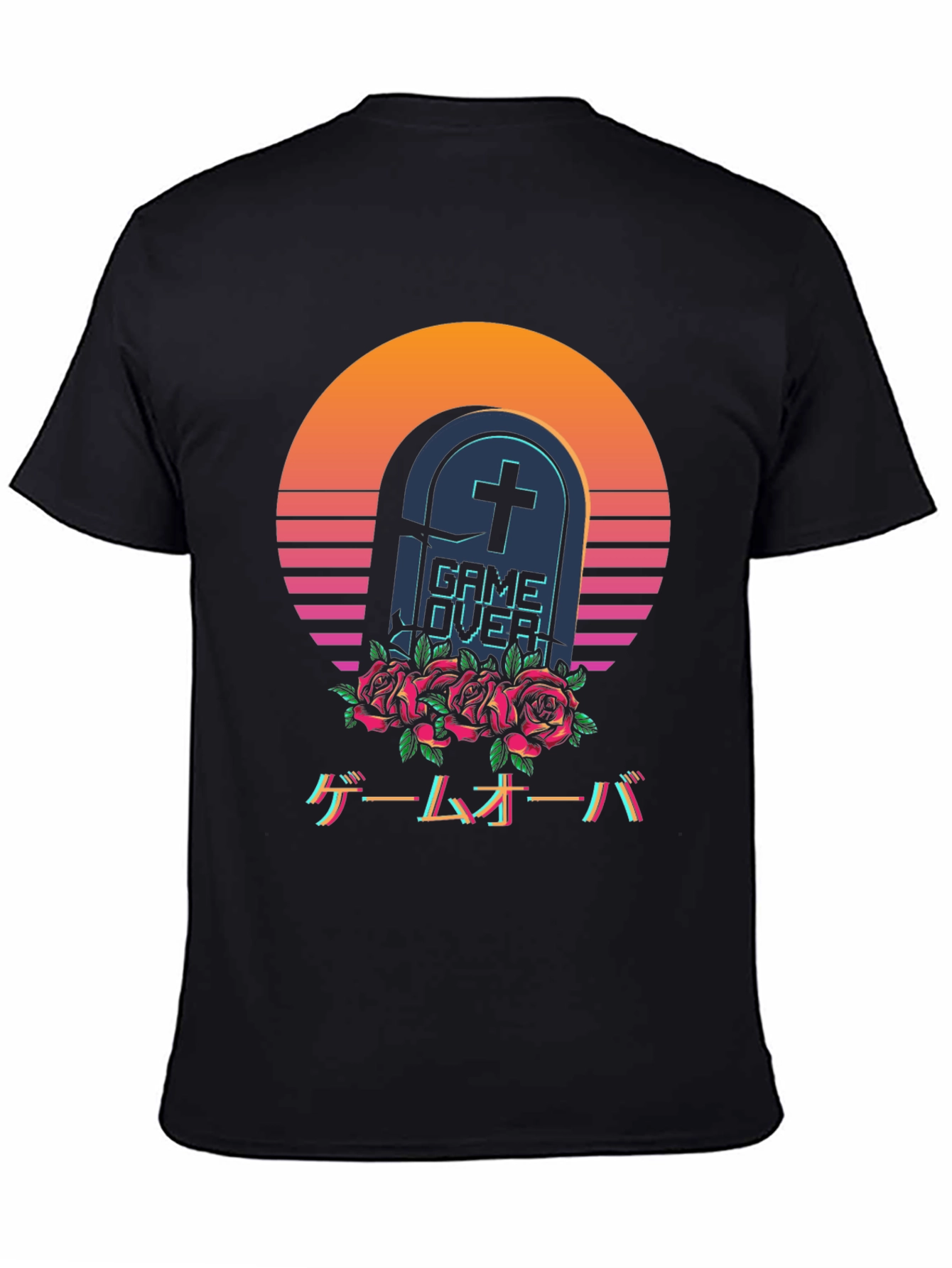 Black Game Over Tombstone T-Shirt - Vaporwave Aesthetic view 4