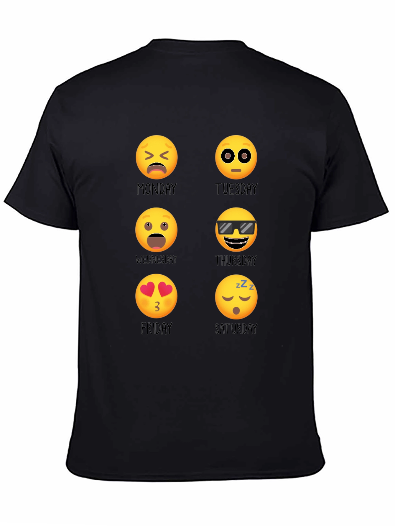 Black Emoji Days of the Week T-Shirt view 4