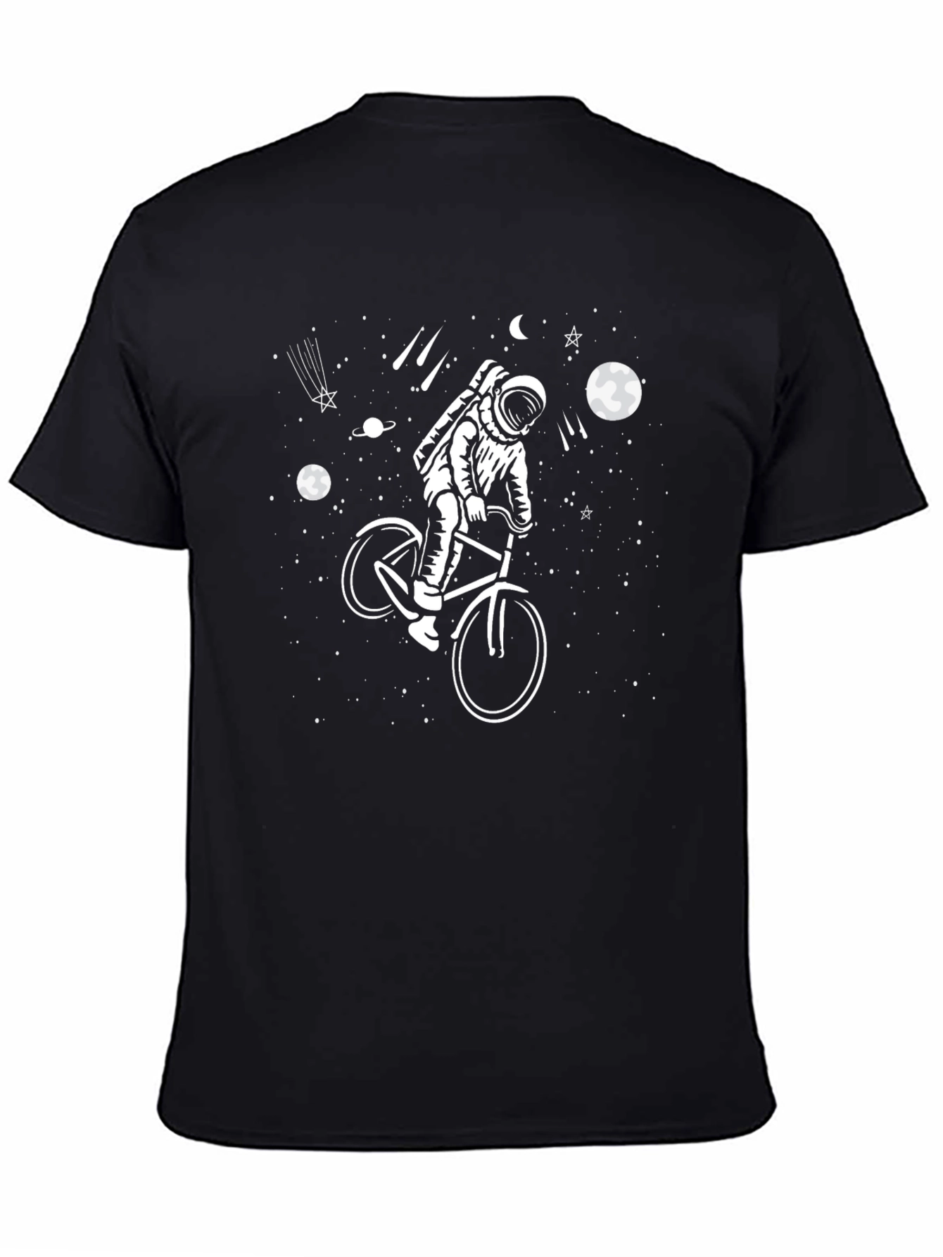 Black Astronaut on Bike Space Graphic Tee view 4